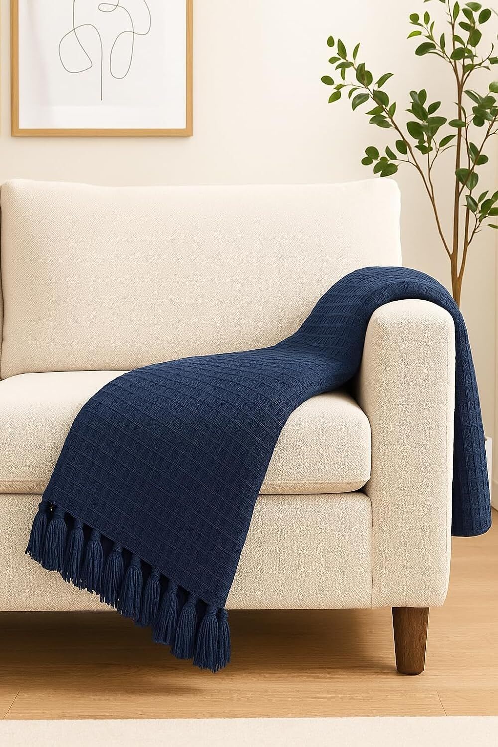 rudra home Cotton Sofa Throw Blanket Waffle Texture with Tassels for Couch Sofa Fabric-picture-34