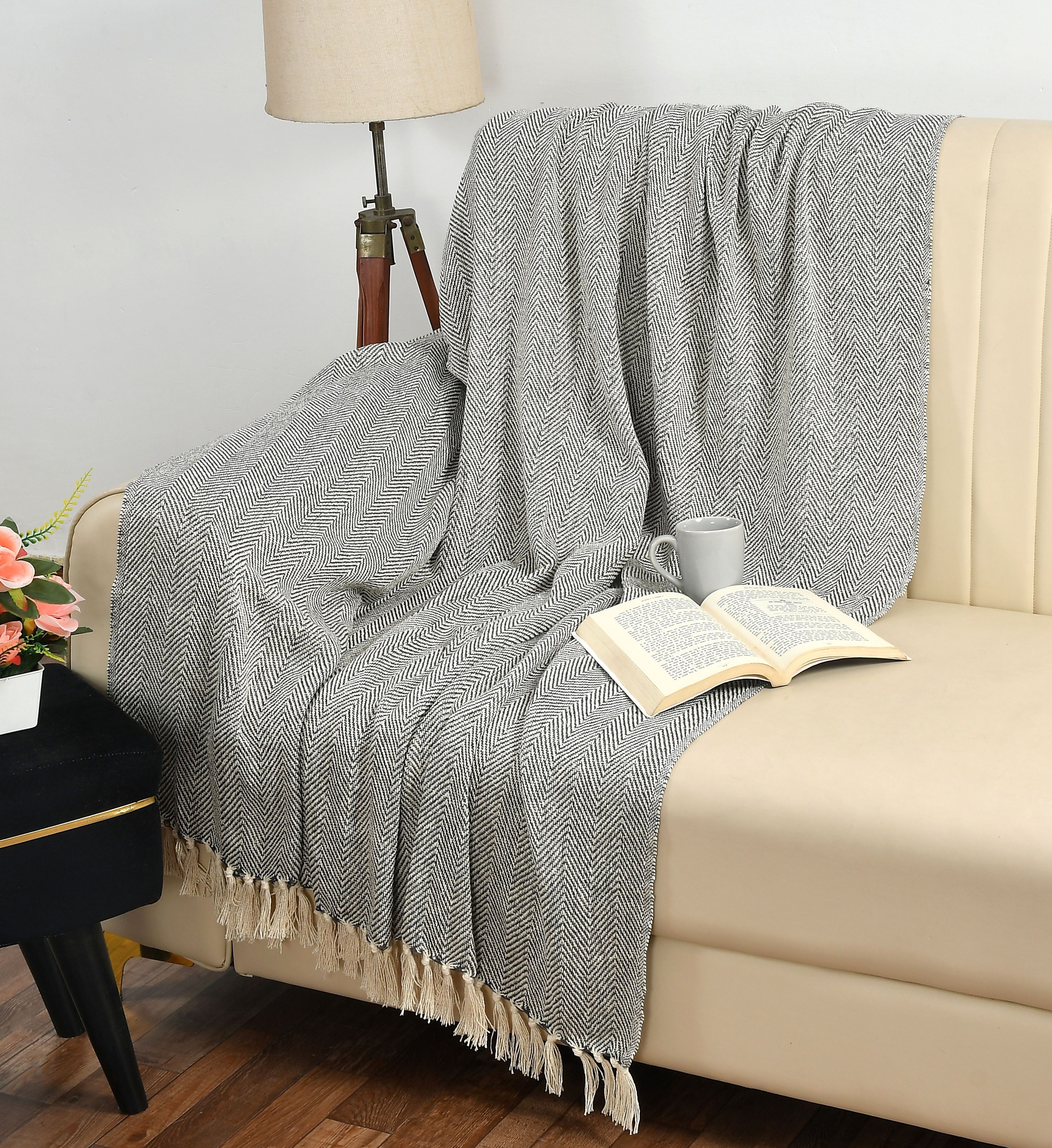 RH17 Hand-Knitted Pure Cotton 3 Seater Sofa Throw | 50x60 Inches| Sofa Fabric-image-34