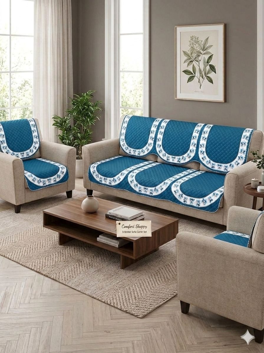 comfort shoppy CSSC_21 5 Seater Velvet Sofa Cover, Sofa Cover for 3 seater + 2 chair Sofa Covers Sofa Fabric-picture-14