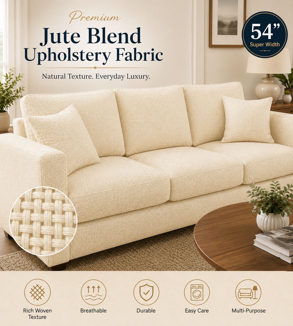 Jute Blend Sofa Upholestry Fabric 54 Inches Width Ideal for Sofa, Curtains, Cushion Covers, Tote Bags & DIY Projects Sofa Fabric-image-3