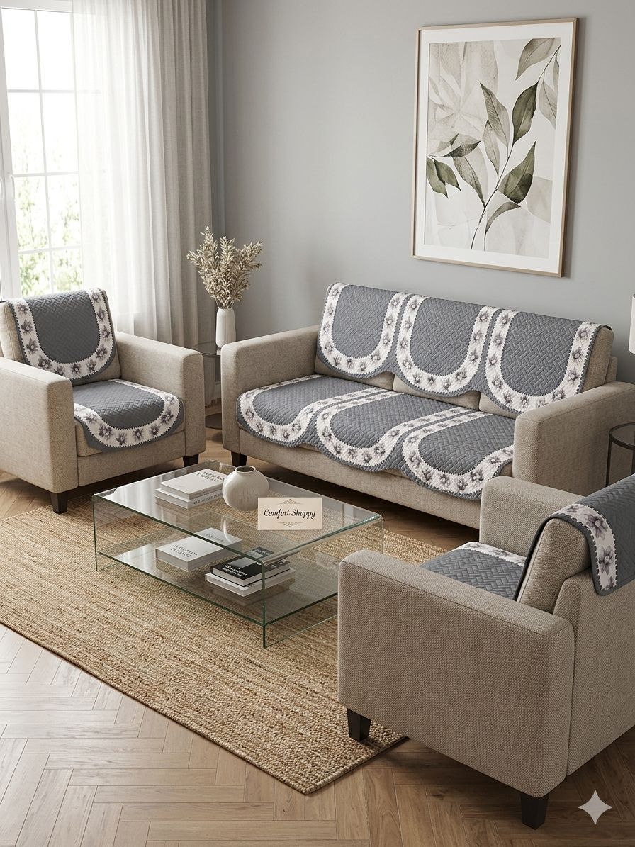 comfort shoppy CSSC_19 5 Seater Velvet Sofa Cover, Sofa Cover for 3 seater + 2 chair Sofa Covers Sofa Fabric-picture-36