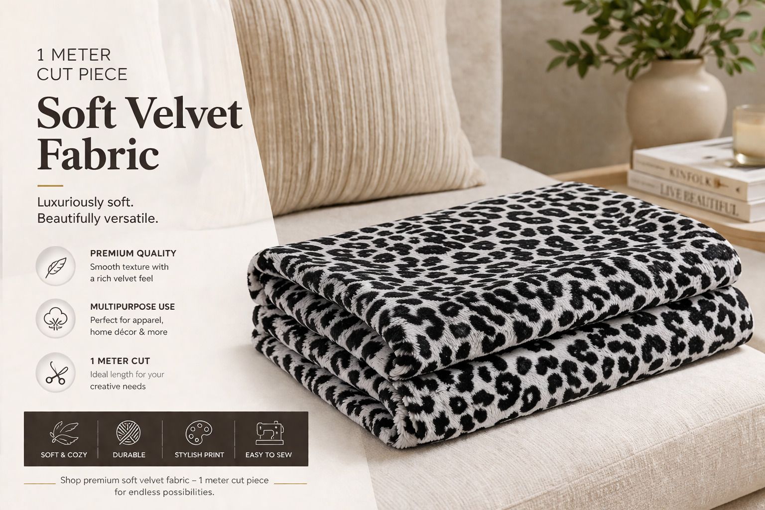 White Leopard Print 1 Mtr Sofa Fabric-image-13