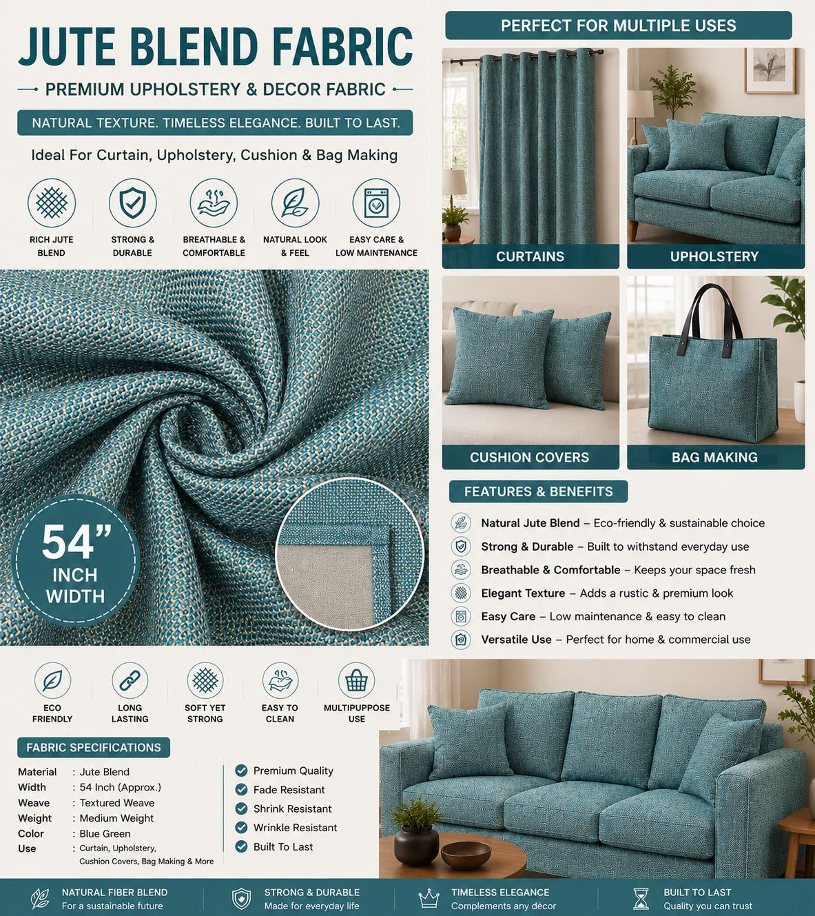 Jute Blend 54 Inches Width - 4 Meters Unstitch Fabric For Sofa, Cushion Cover, Curtain, Tote Bag Making Sofa Fabric-image-20