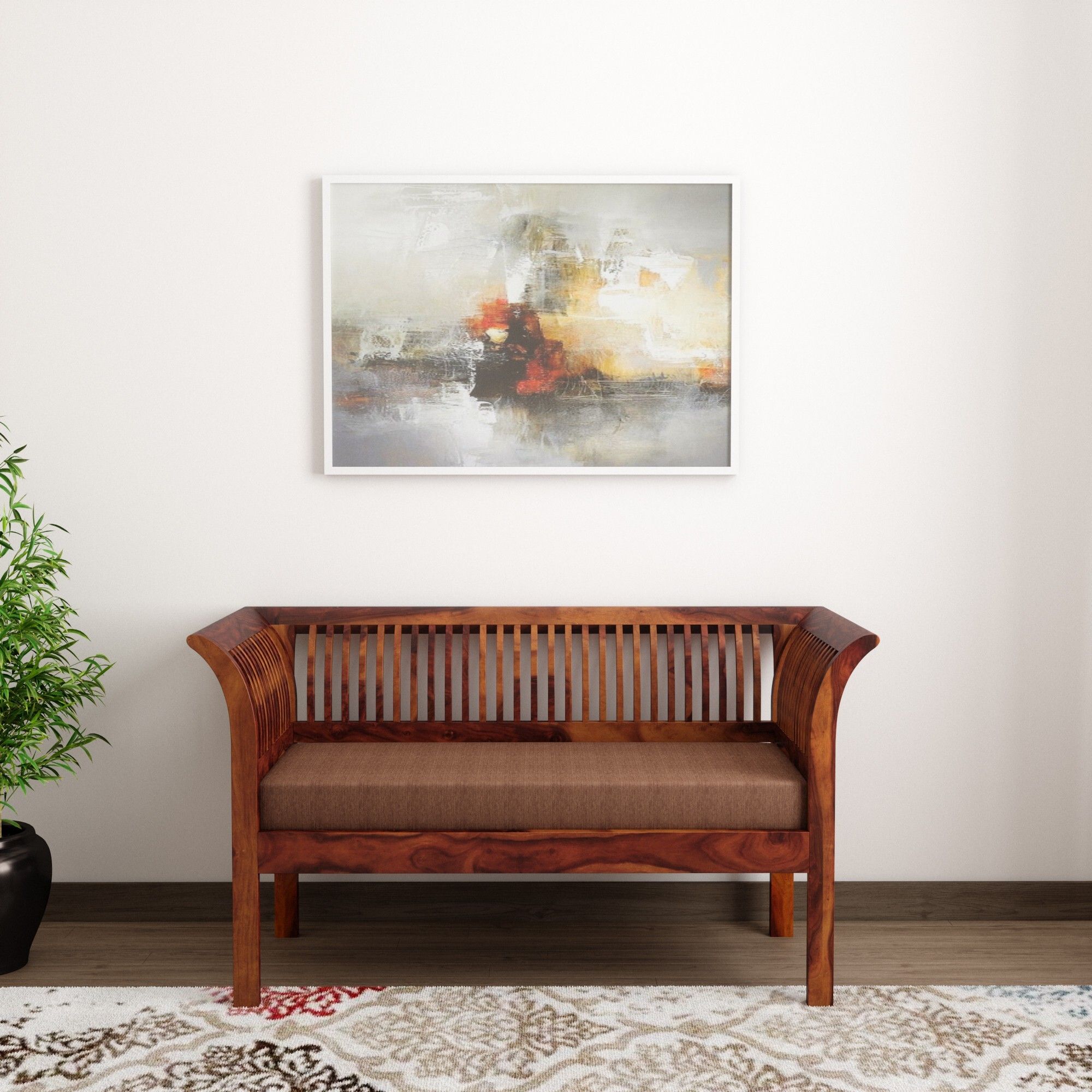 induscraft Wooden Daisy Sheesham Fabric 2 SeaterSofa-picture-34