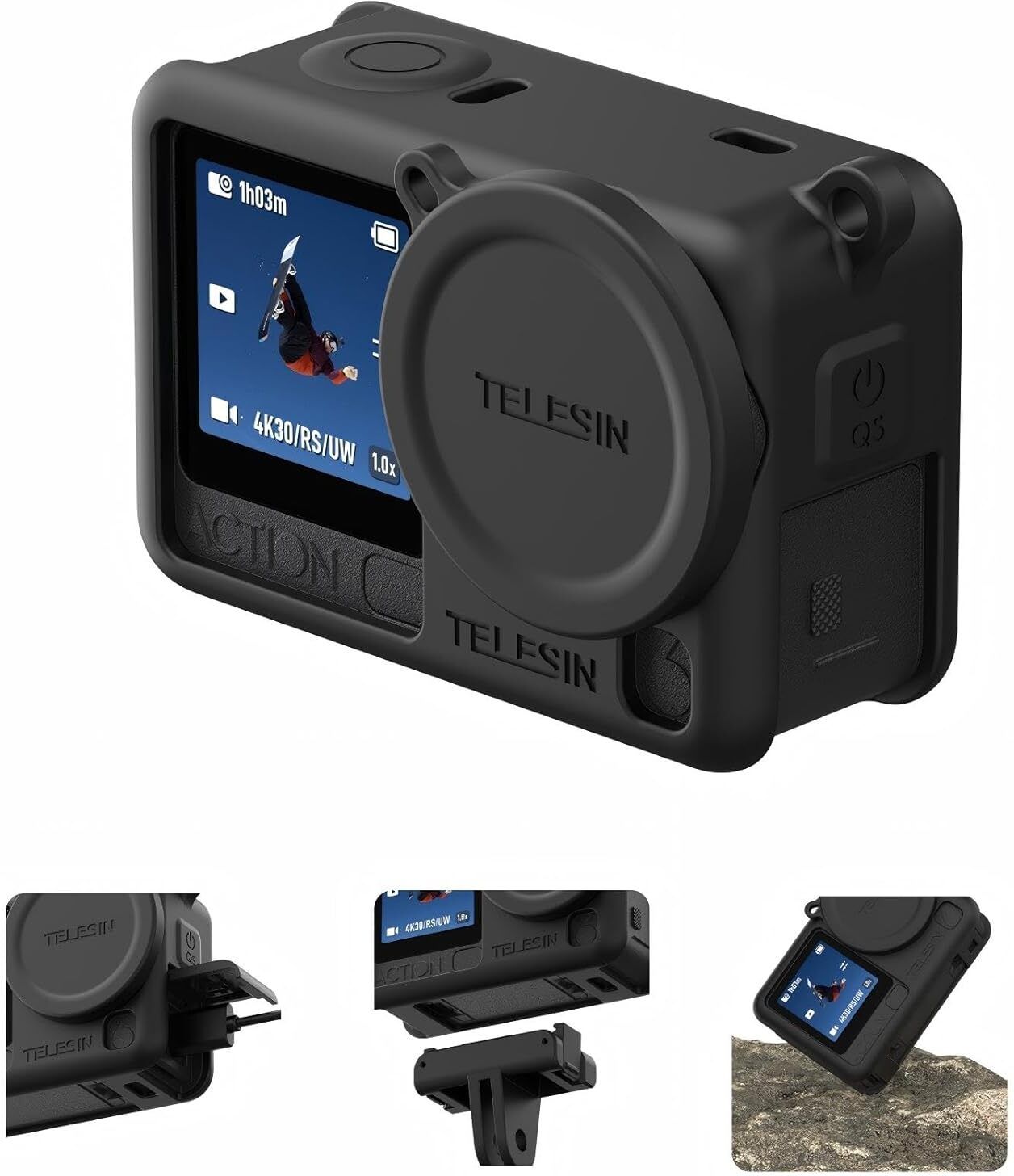 Telesin Silicone Protective Case for DJI Osmo Action 6 with Lens Cap & Lanyard Silicone Case(Not Compatiable with Any Other Model)-image-32