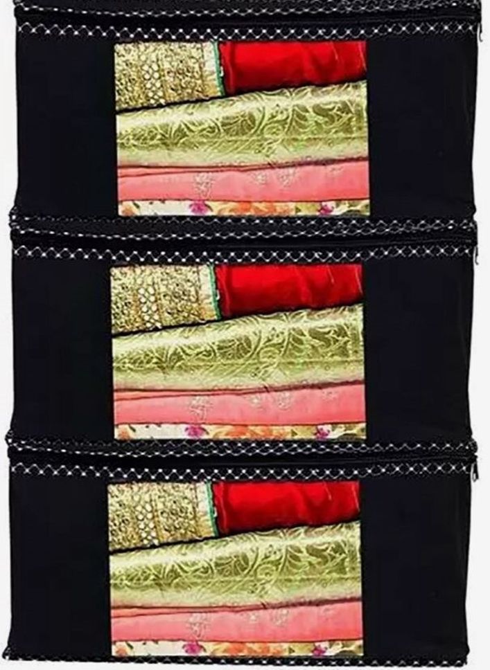 PRAHAN INTERNATIONAL Saree Covers pack of 3 transparent window wardable organizers with zippers Polyester Laundry Bag-image-1