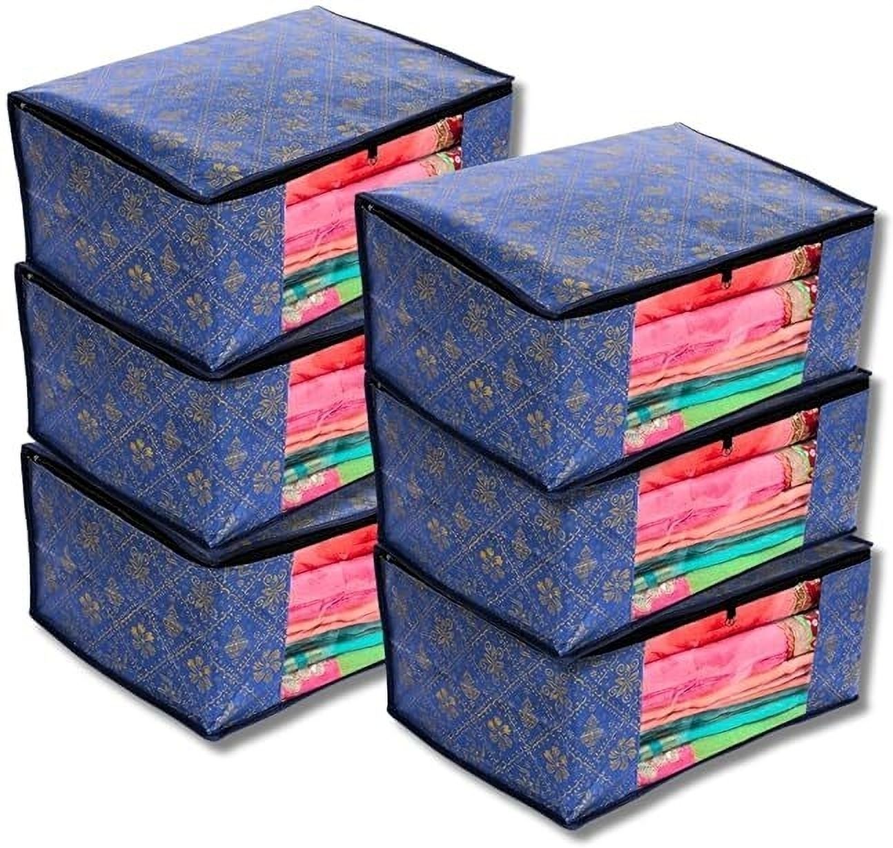 Viskri Pack Of 6 Saree Cover Storage Bag Heavy Quality Saree Covers With Zipper Polyester Laundry Bag-image-25