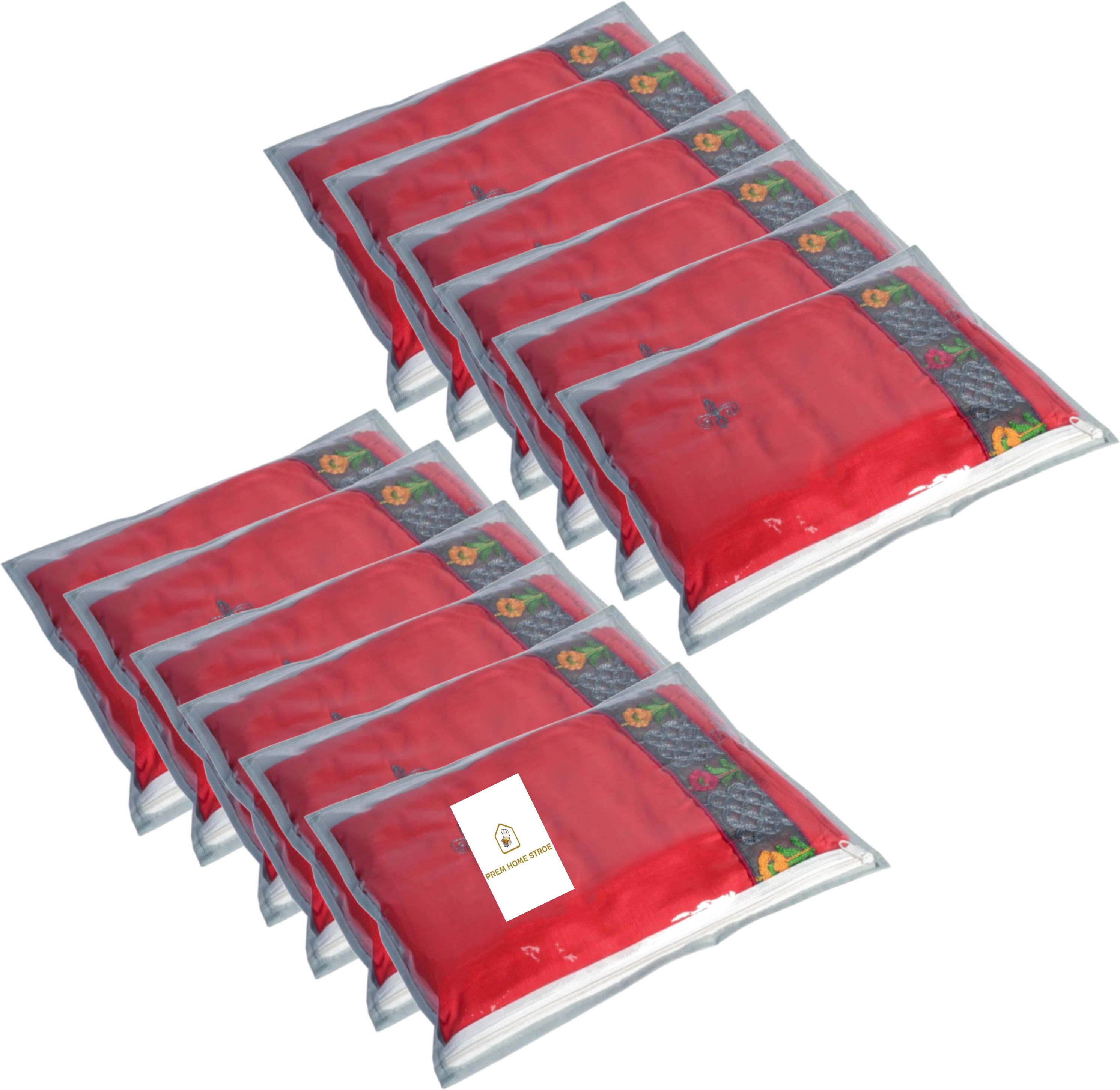 PremStore Non-Woven Single Saree Bags Transparent Saree Covers With Zip set of 12 Cotton Laundry Bag