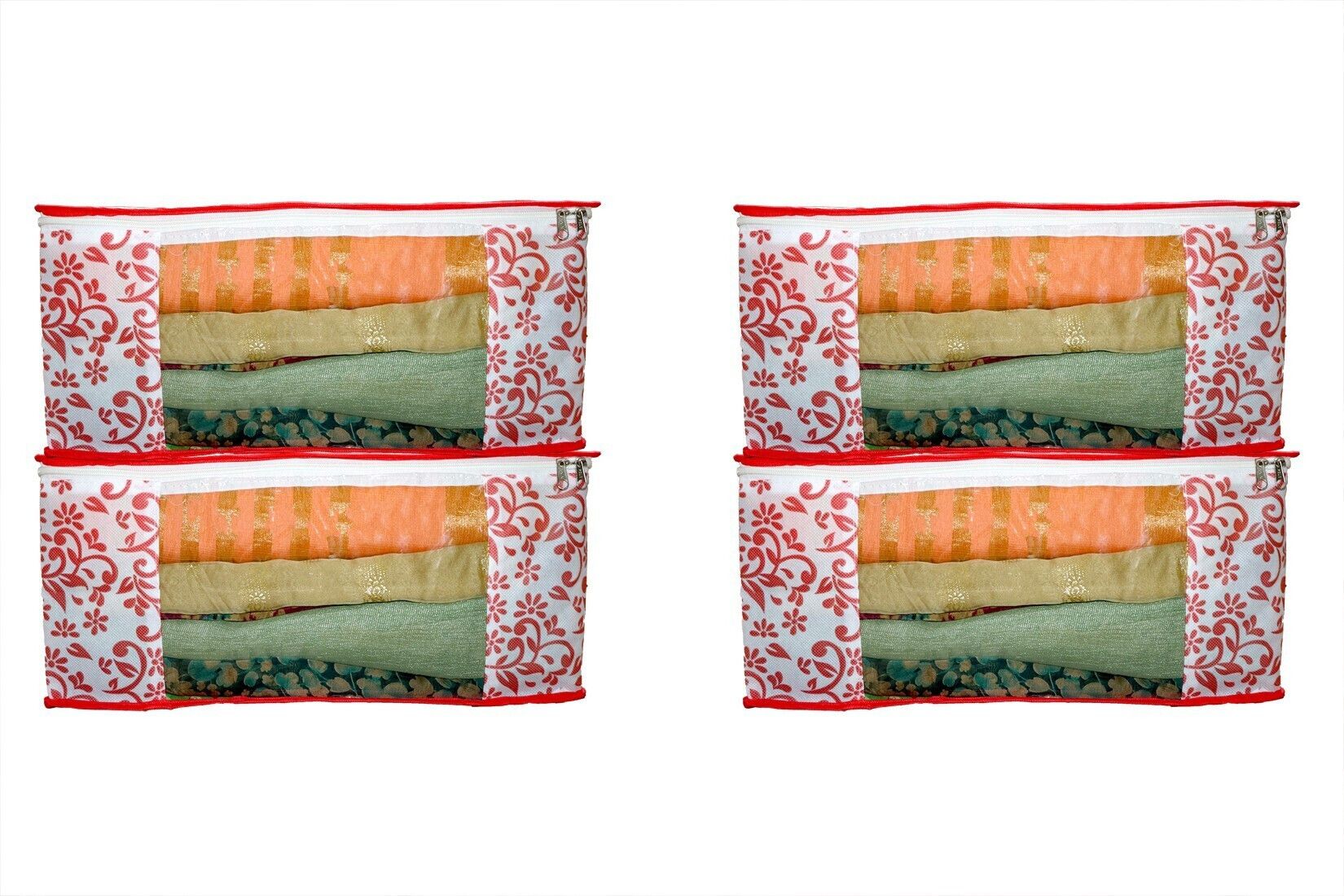 Champaran Industries Set Of 8 Beige High Quality Non Woven With Window Saree cover/Wardrobe Organizer Cotton Laundry Bag-image-38