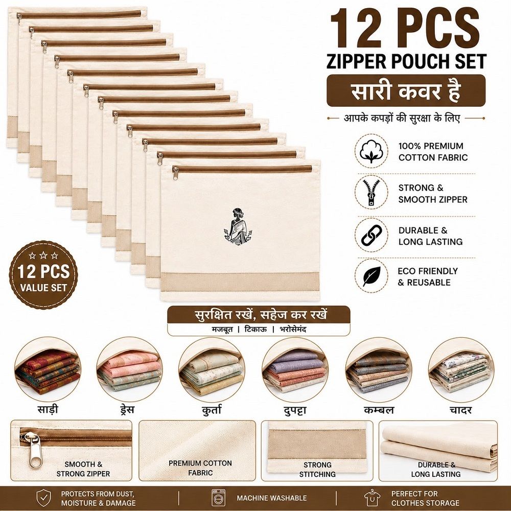KRISHAE Organizer Series Cotton Saree Storage Covers Set of 12| Large Cotton Laundry Bag-image-38