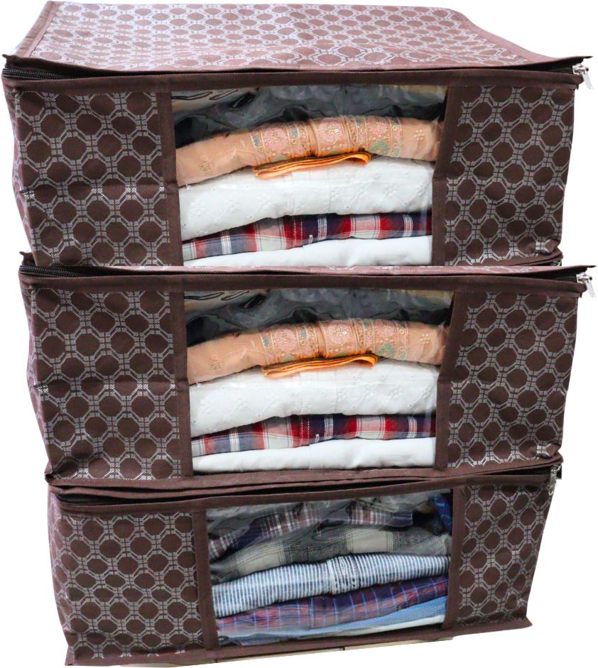 manushya life Non-Woven Saree Cover/ Storage Bag/ Cover With Zip |Wardrobe Organizer(Set of 3) Cotton Laundry Bag