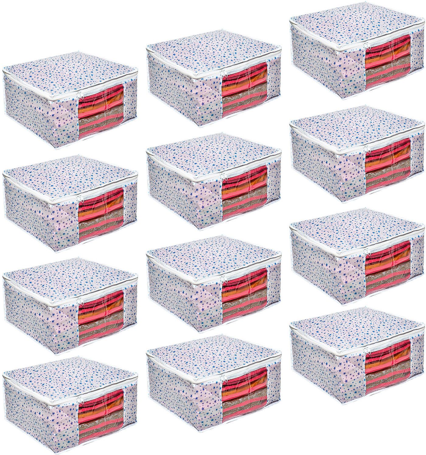 Tiarakrafts Saree Cover Storage Bag Organizer with Transparent Window Pack of 12 PINK STAR Poly-canvas Laundry Bag-picture-14
