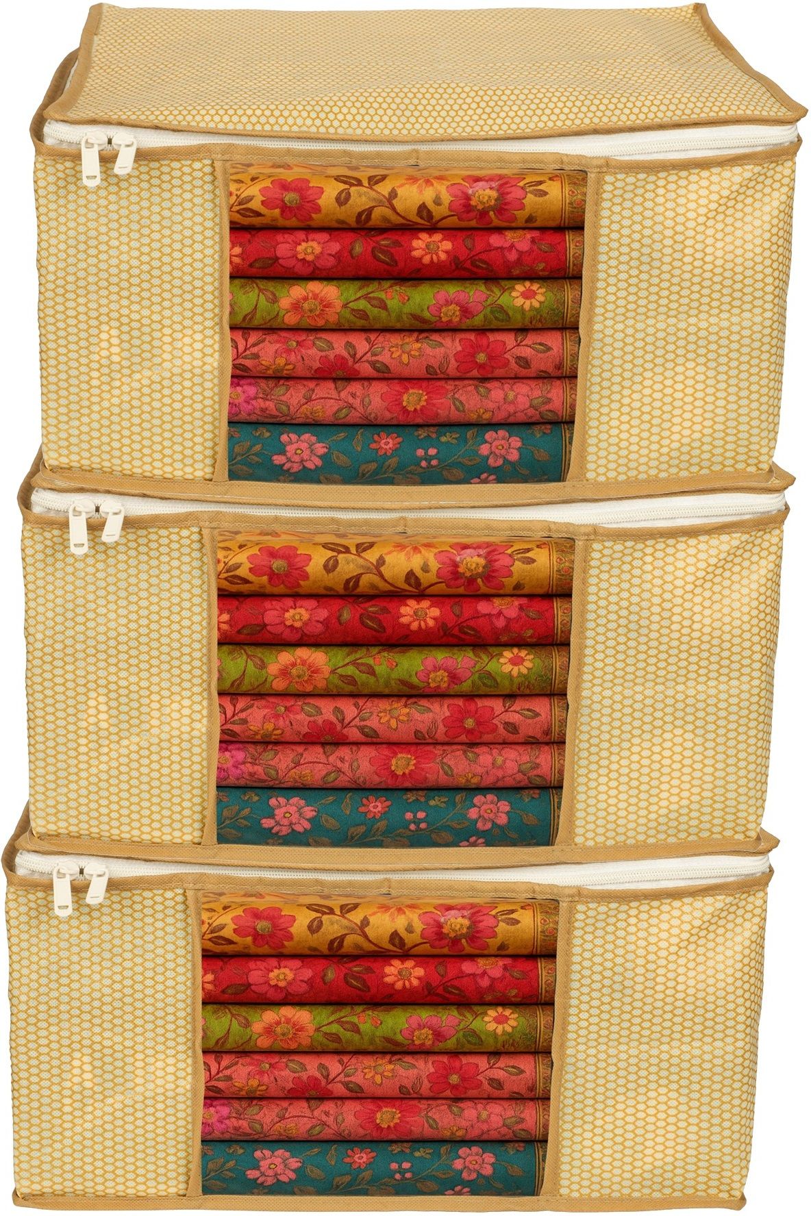 HOMIFY Pack of 3|Cloth Storage Organizer Cover with Transparent Window & Dual Zipper Polyester Laundry Bag-image-47