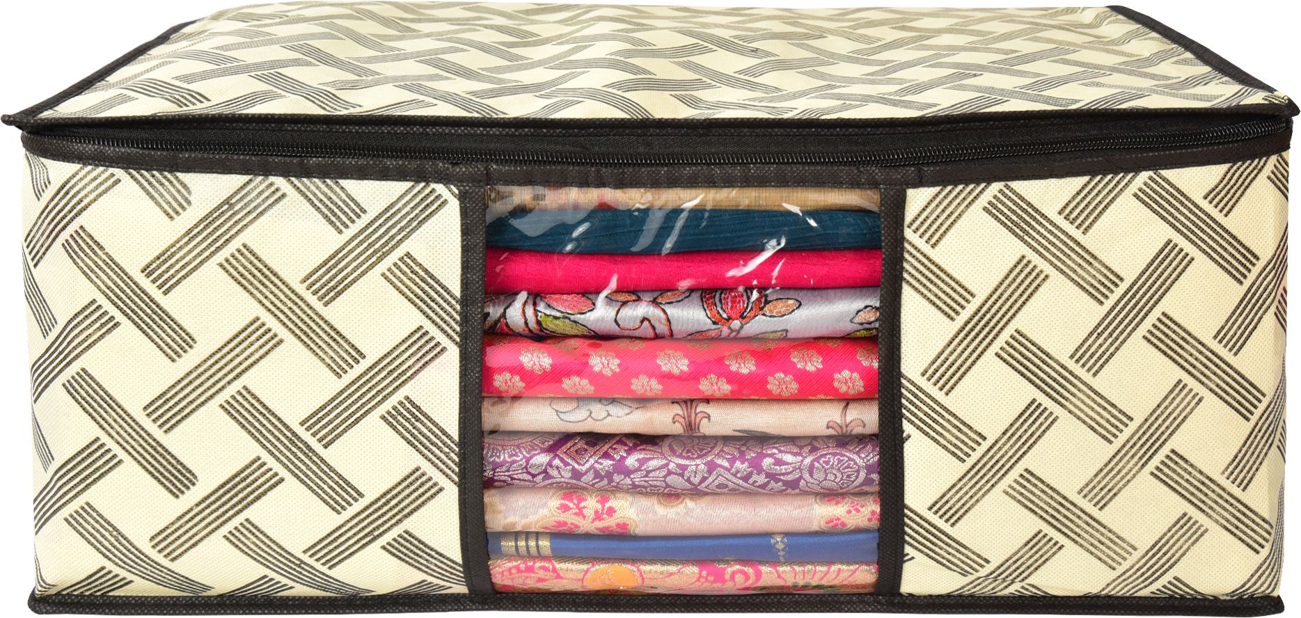 MERAO Non Woven Saree Cover Storage Zipper Bag Organiser Wardrobe(YELLOW BLACK SET 12) Cotton Laundry Bag-image-24