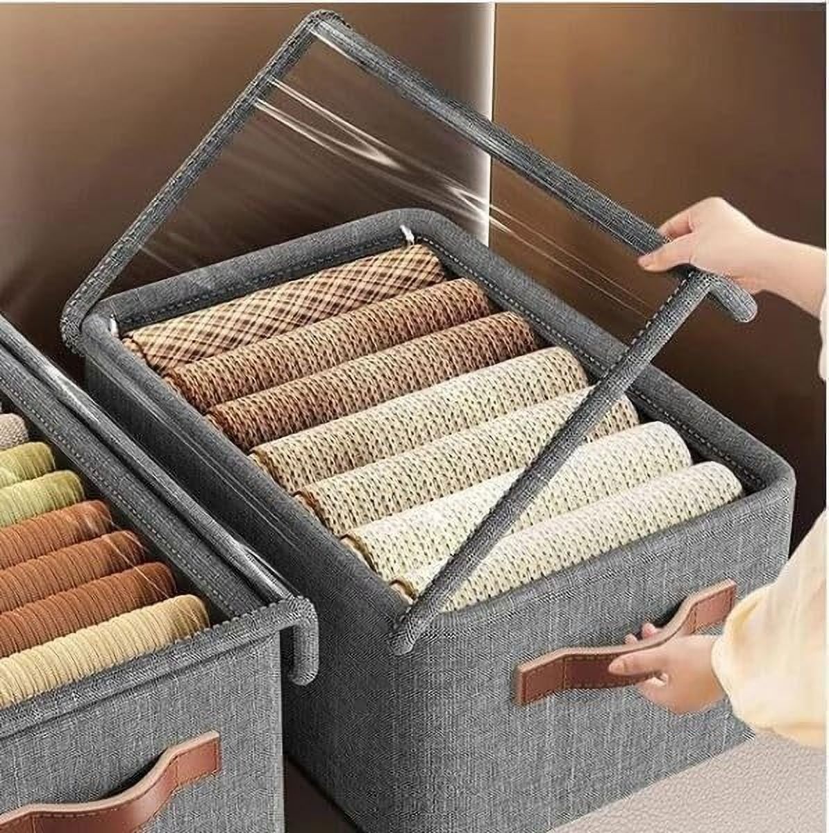 DHYEY ENTERPRISE 26L Luxury Fabric Foldable Storage Box with Transparent Flip Lid Polyester Laundry Bag