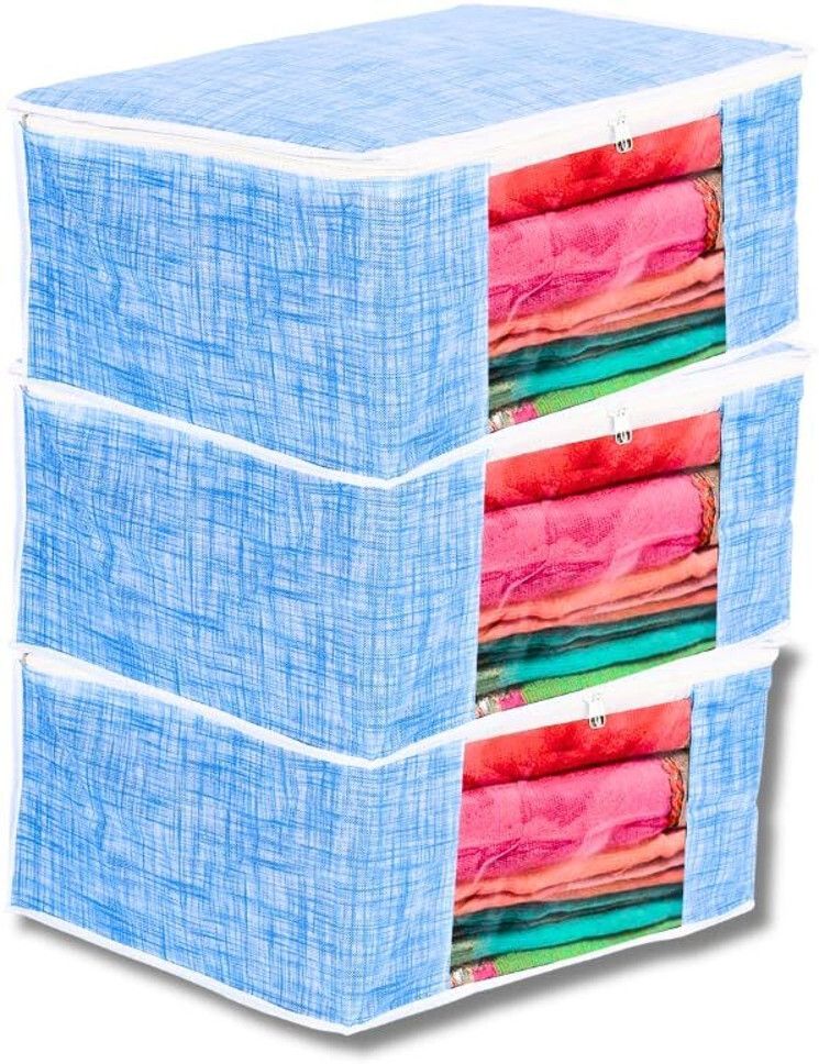 Viskri Set of 3 Non WovenSaree/Clothes Cover Bag (blue) Polyester Laundry Bag-image-4
