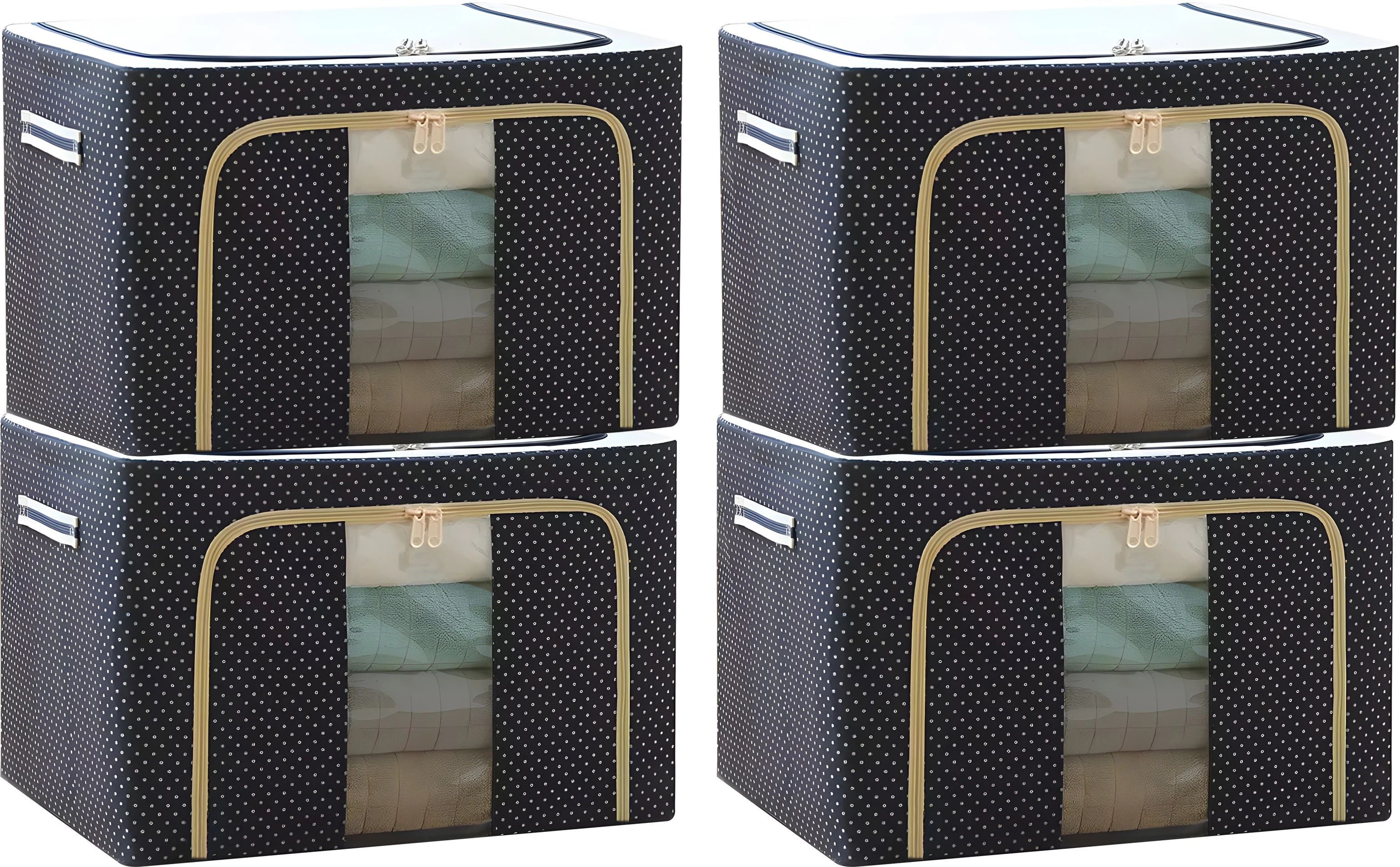MERAO Clothes Storage Box Foldable Organizer Box for Wardrobe Saree Blankets SET OF 4 Cotton Laundry Bag-image-36