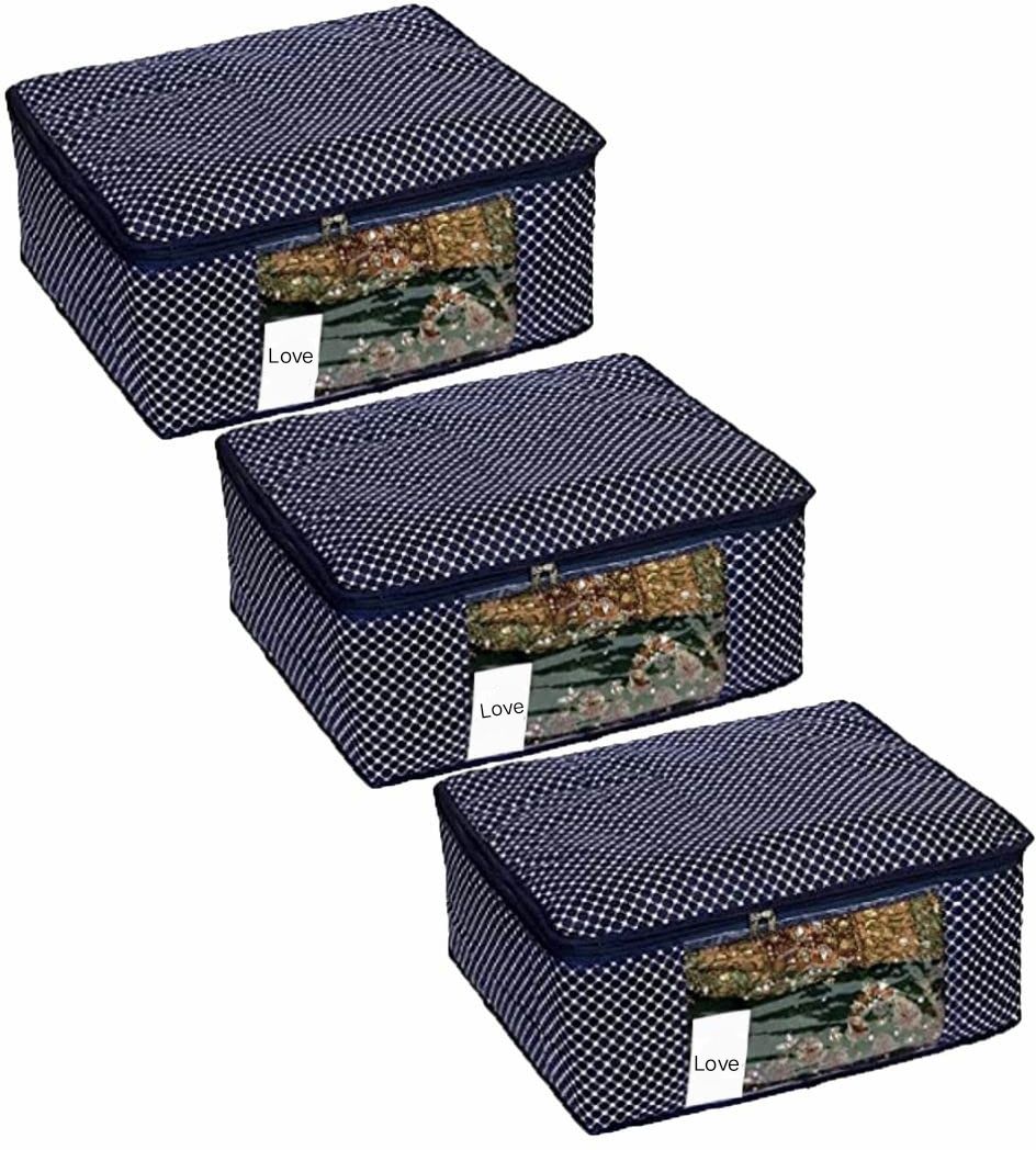 Love Store Set of 3 Cotton Quilted 3 Layered Foldable Saree Covers / Wardrobe Organizer Cotton Laundry Bag