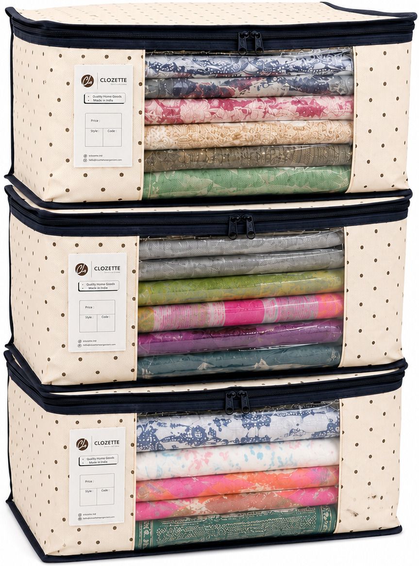 Clozette Saree Cover Polka Dots Cloth storage box big transparent window Polyester Laundry Bag-picture-16