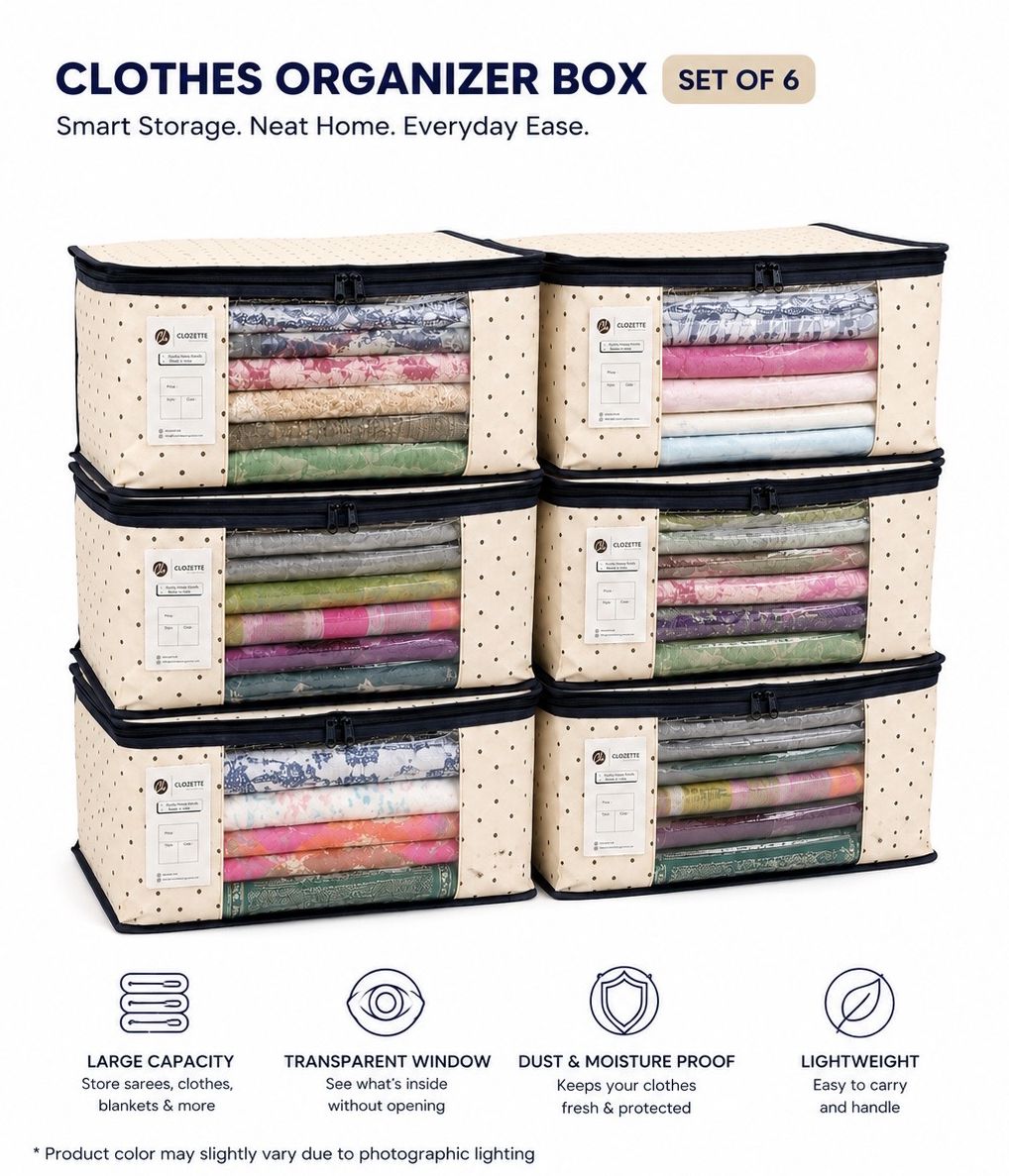 Clozette Saree Cover Polka Dots Set of 6 (Non Woven) Polyester Laundry Bag-picture-19