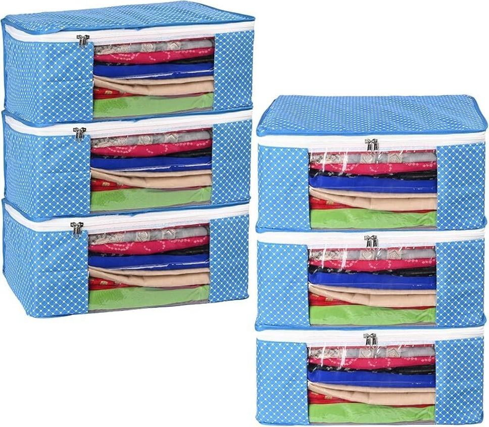 Love Store Set of 6 Cotton Quilted 3 Layered Foldable Saree Covers / Wardrobe Organizer Cotton Laundry Bag-image-6