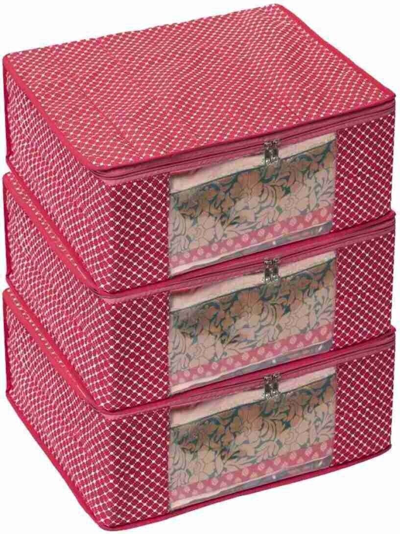 Tiarakrafts 2 Layered Cotton Quilted Large Sare Storage Bag PINK- Pack of 3 (PINK) Poly-canvas Laundry Bag-image-3