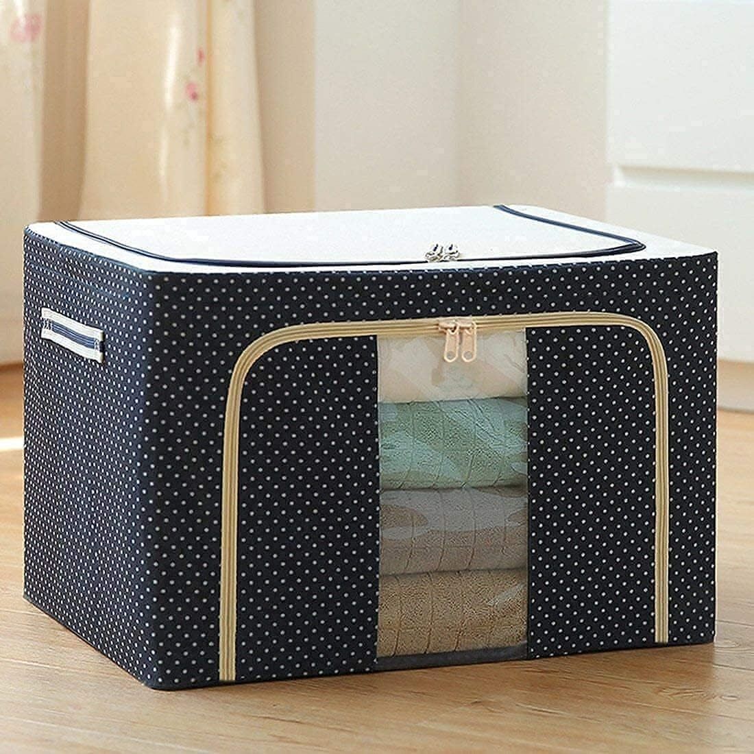 HPNEST Premium 66 L Wardrobe Storage Box Stackable Cloth Organizer Bag with Metal Frame Polyester Laundry Bag-image-4