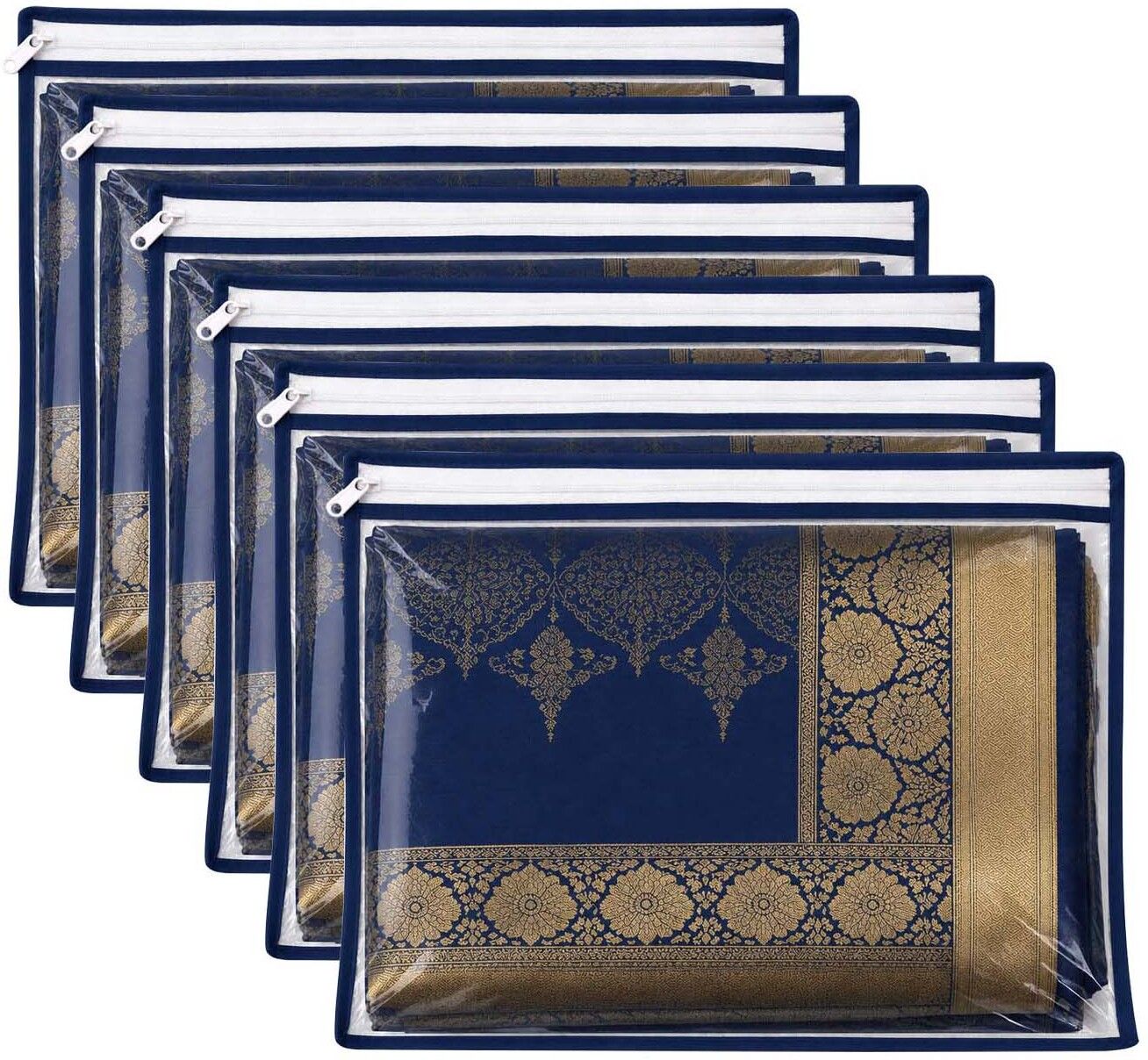 BRAHMANI MART Set of 6 Transparent & Blue Border Polyester Laundry Bag-image-16