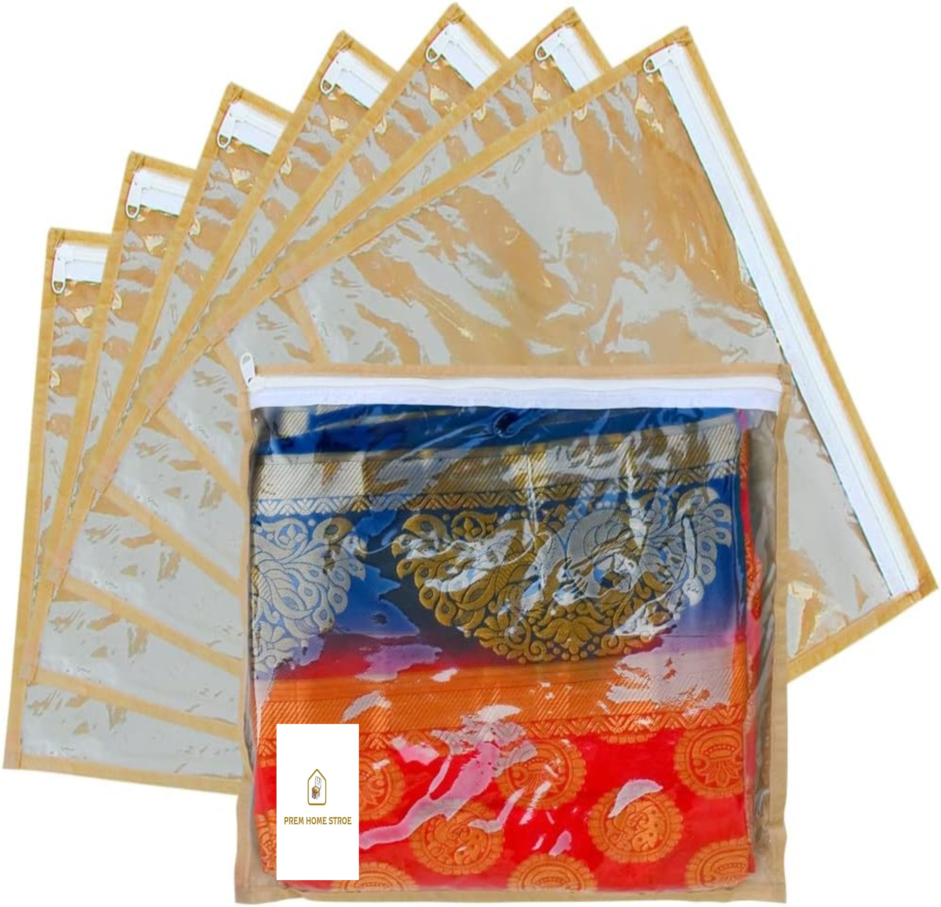 PremStore Non woven single saree cover set of 24 With Transparent Top And Zip Cotton Laundry Bag-image-21