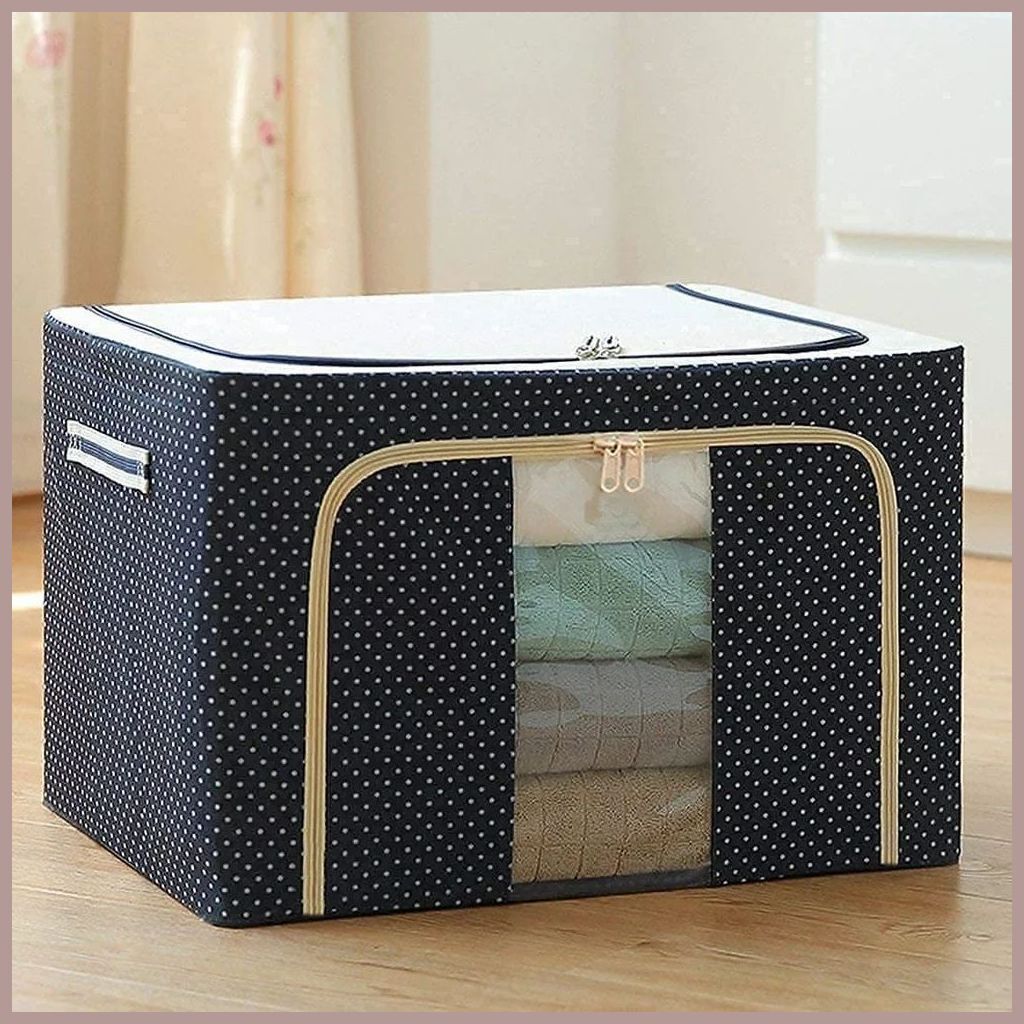 DakSam FOLDABLE CLOTHES BOX 66 LTR BIG SIZE, CLOTH ORGANISERS WITH SS FRAME Polyester Laundry Bag-image-1