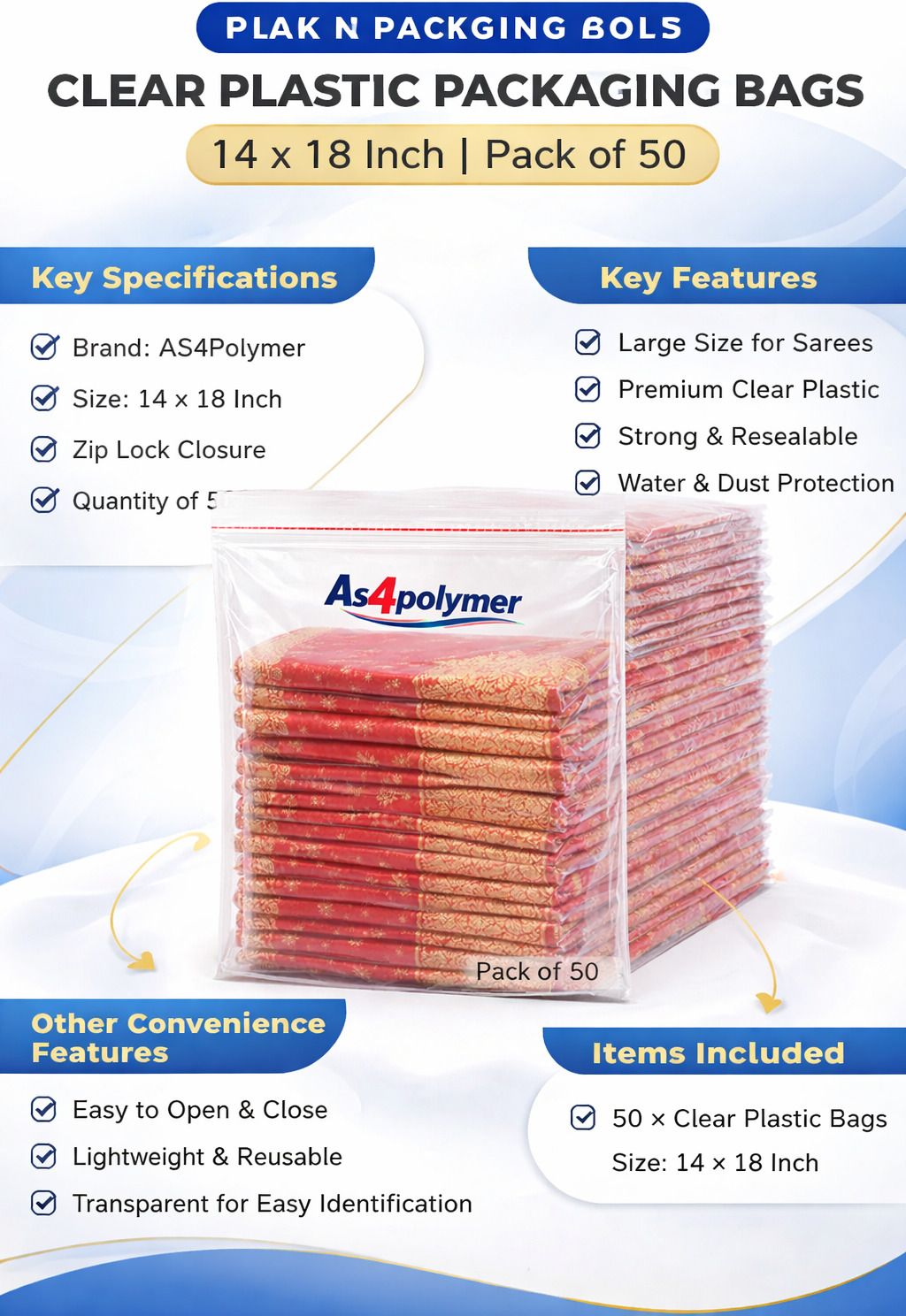 Fateh BOPP BAG SAREE COVER & ALL SHIRT ,SUIT, KURTI COVER PACKOF 50 Polyester Laundry Bag