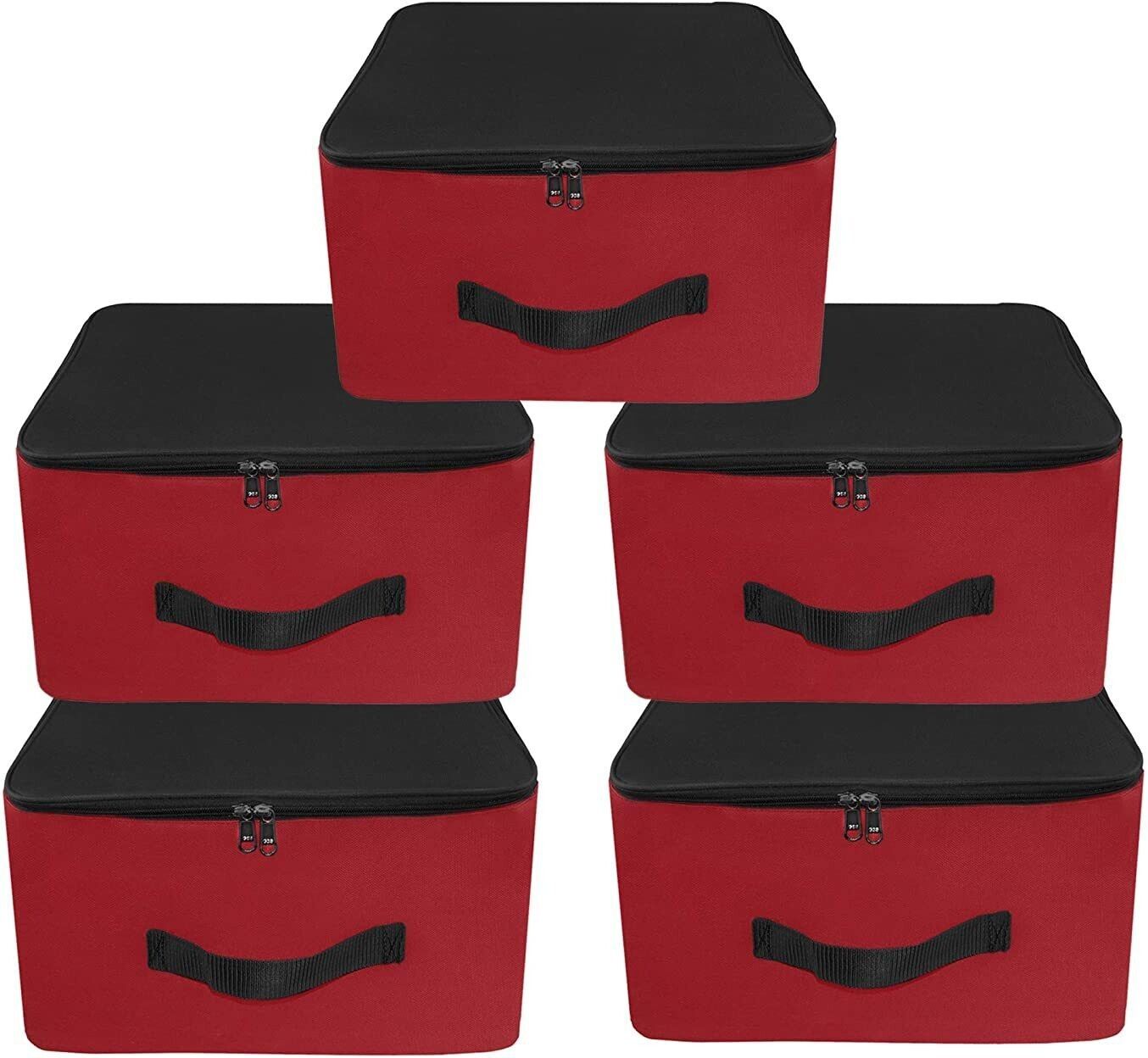 SH NASIMA 5 Pack Nylon Underbed Moisture Proof Wardrobe Organizer Storage Bag for clothes with Zipper Closure and Handle Square – (Red & Black, 38.1x25.4x35.5 cm) Poly-canvas Laundry Bag