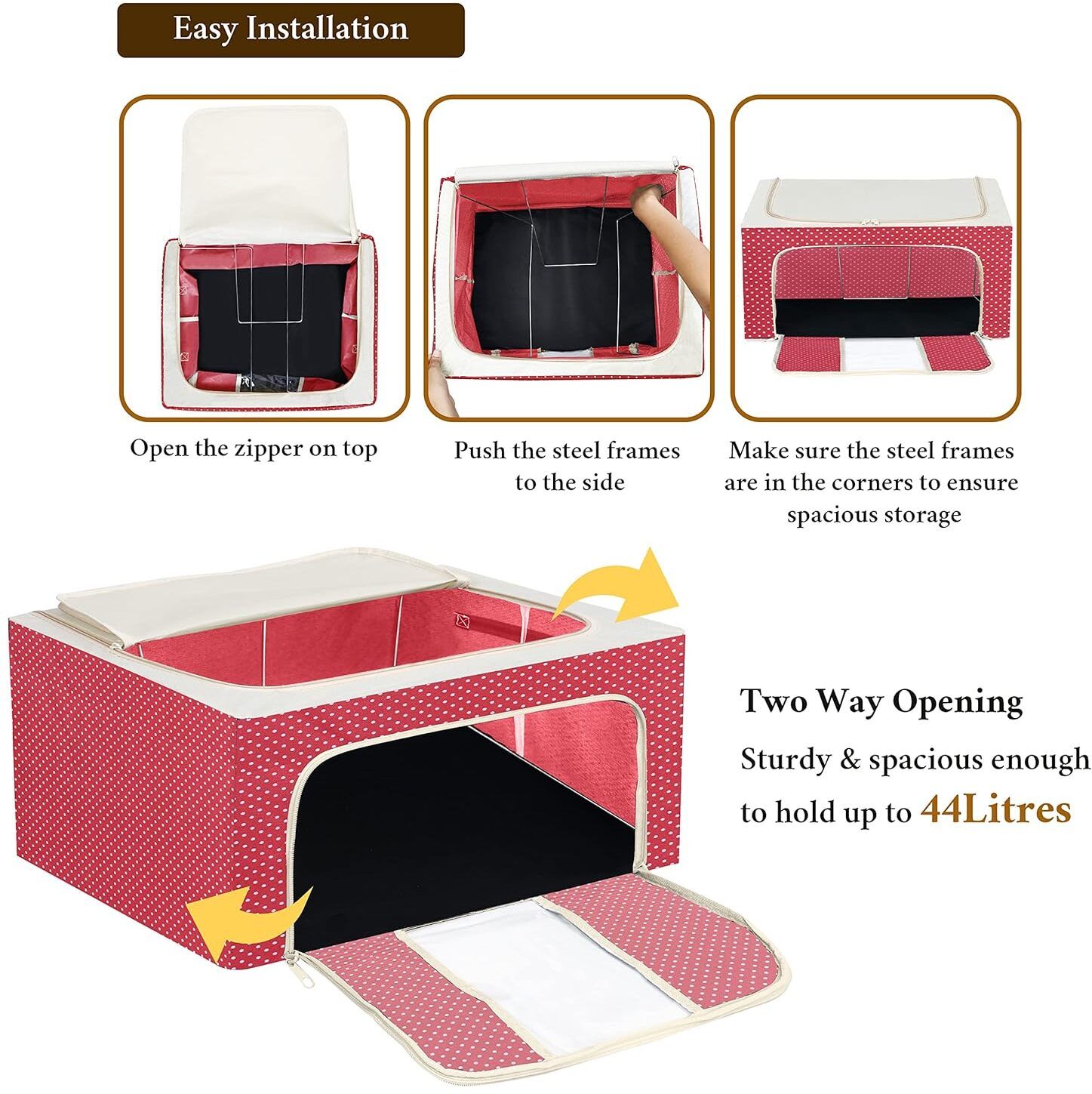 E Solutions Steel frame Double Opening WARDROBE ORGANISER/LIVING BOX-706(44LITERS) Poly-canvas Laundry Bag-image-16