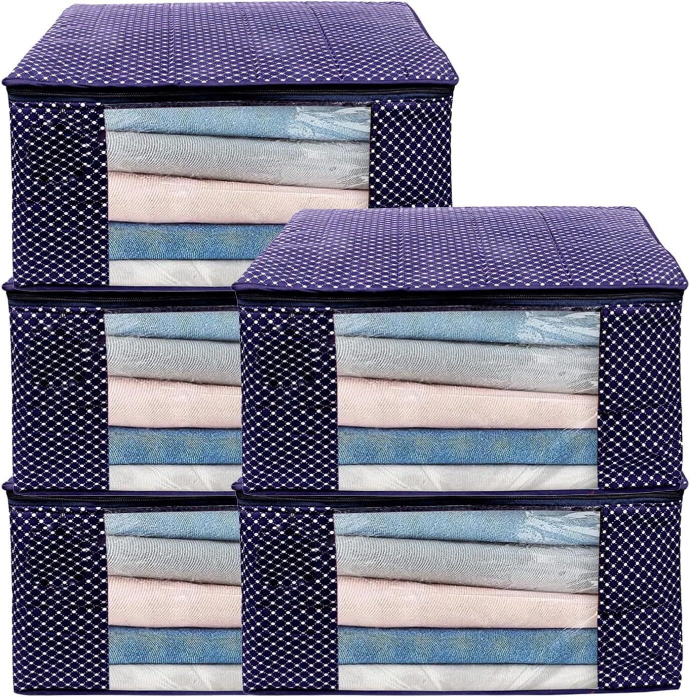 Love Store Set of 5 Cotton Quilted 3 Layered Foldable Saree Covers / Wardrobe Organizer Cotton Laundry Bag-image-1