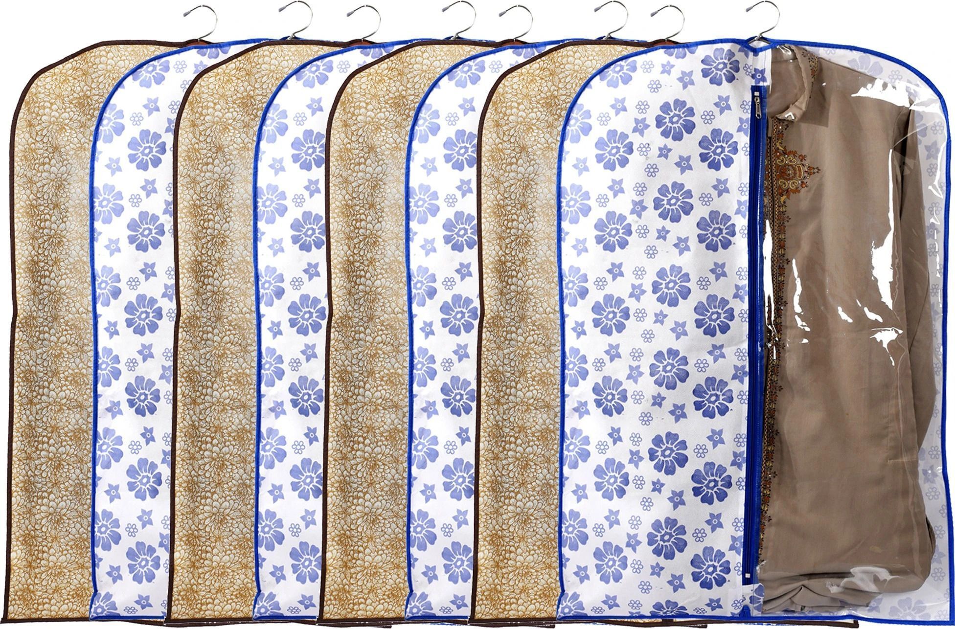 CHAMPARAN Metalic & Flower Printed 8 Pieces Half Trans Cotton Laundry Bag-image-2