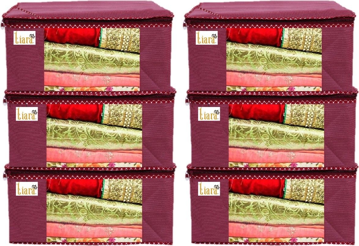 Tiarakrafts Saree Cover Bag Wardrobe Organizer Transparent Window- MAROON - Pack of 6 Poly-canvas Laundry Bag-picture-13