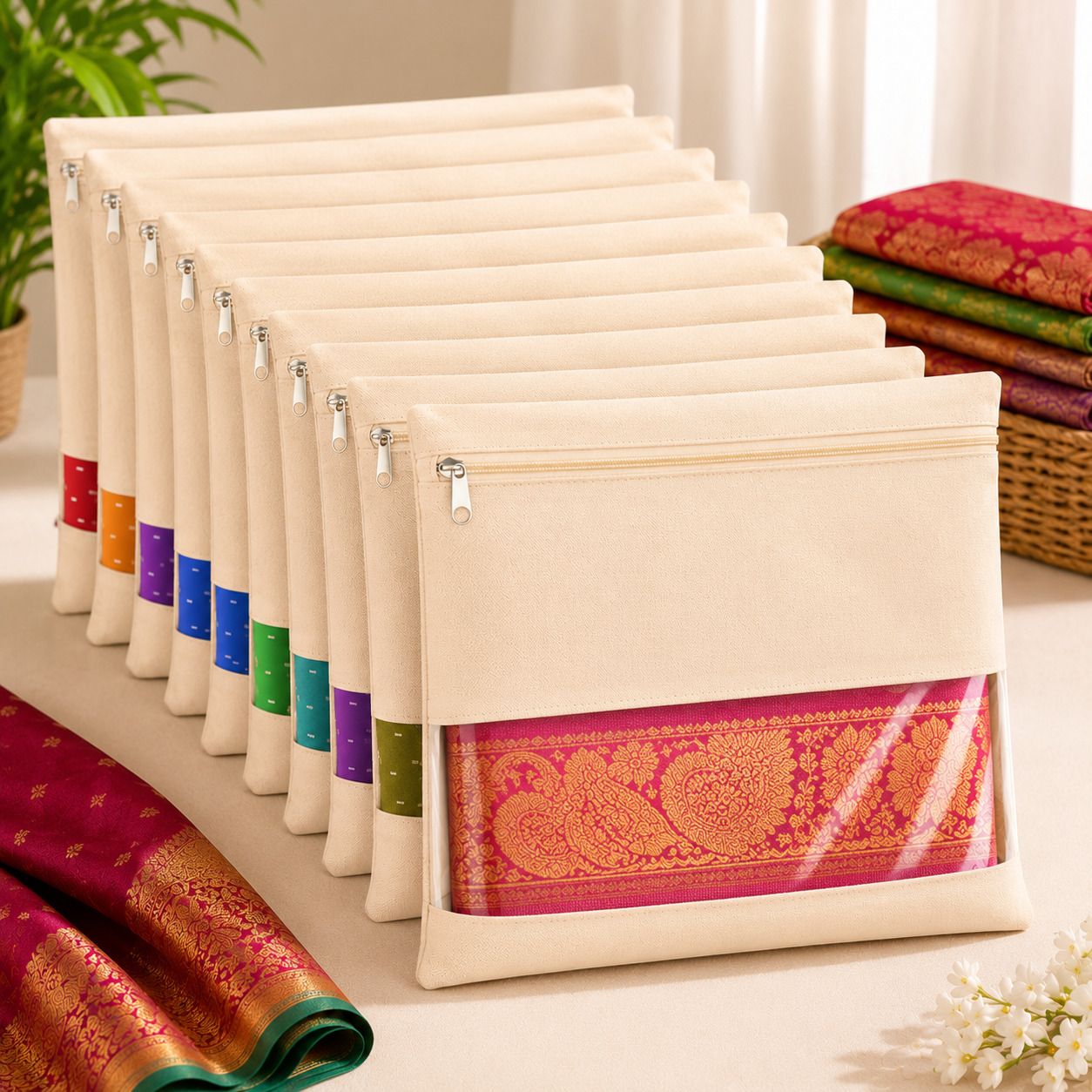 NILVARNI Premium Saree Storage Cover Set of 12 Cotton, Polyester Laundry Bag-image-24