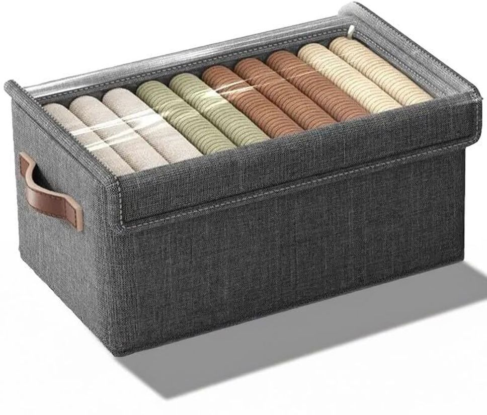 RUSHITA 26L Foldable Fabric Storage Bag with Transparent Lid, Handle & Steel Frame Poly-canvas Laundry Bag