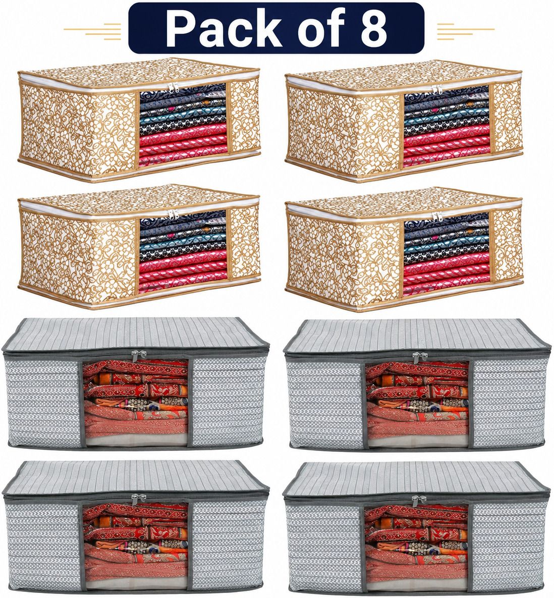 AVIRRA Foldable Clothes Storage Box Organiser | Saree Blanket Storage Bag Polyester Laundry Bag-image-2