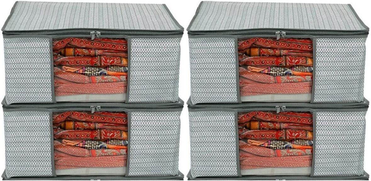 Aaliya grey saree cover pack of 4 with zippers Poly-canvas Laundry Bag