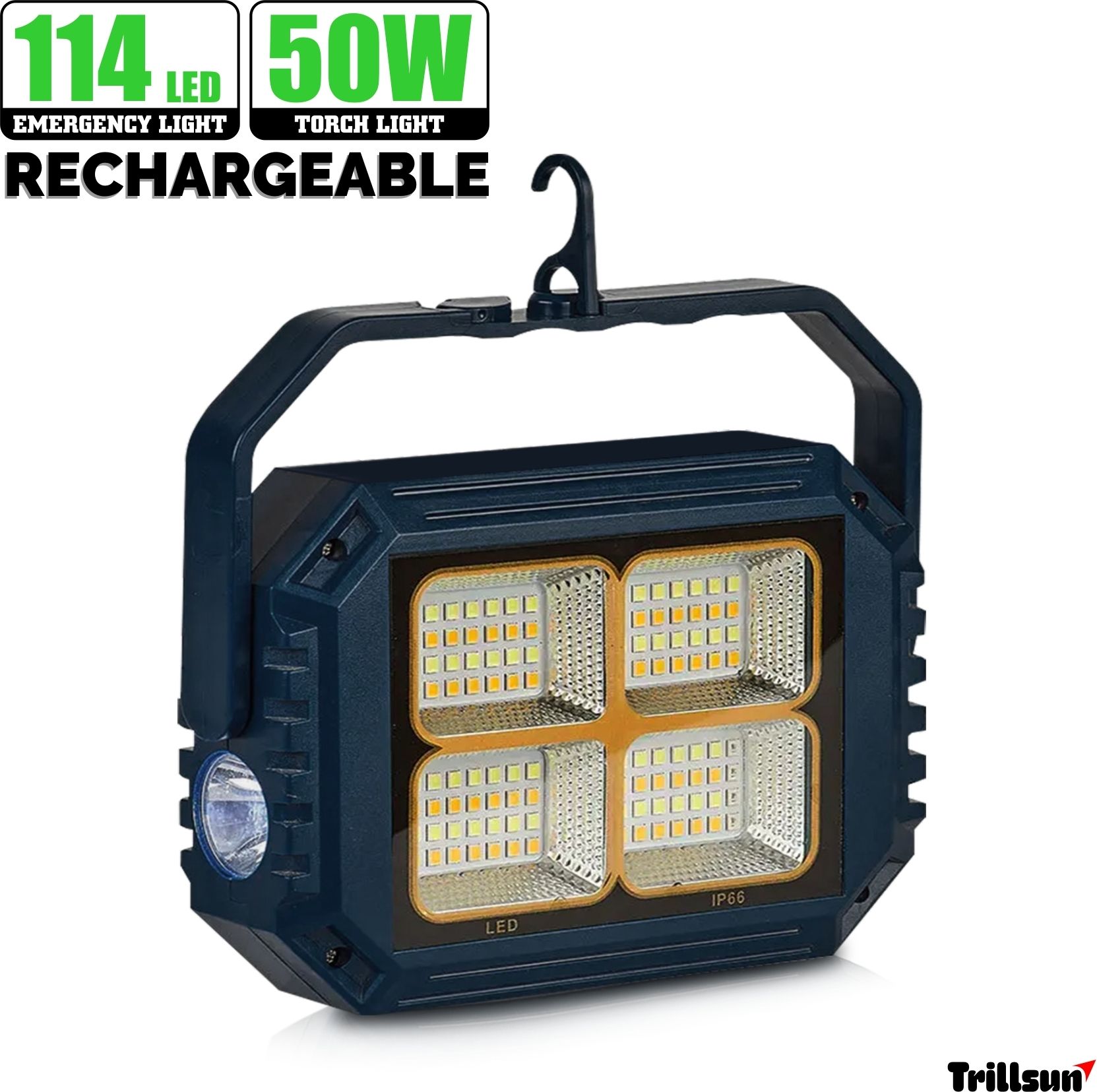 114 LED Multi-Function Rechargeable Light with 50W Torch Portable 4 hrs Flood Lamp Emergency Light-image-12