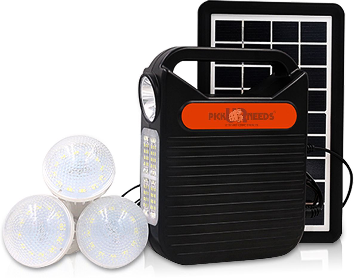 LED Emergency Portable Inverter with 3 Individual 6 Volt LED Hanging Bulbs with 3.75 m Long Wire and AC/DC USB Socket with USB Wire for Mobile Charging with Solar Panel 5 hrs Flood Lamp Emergency Light-image-22