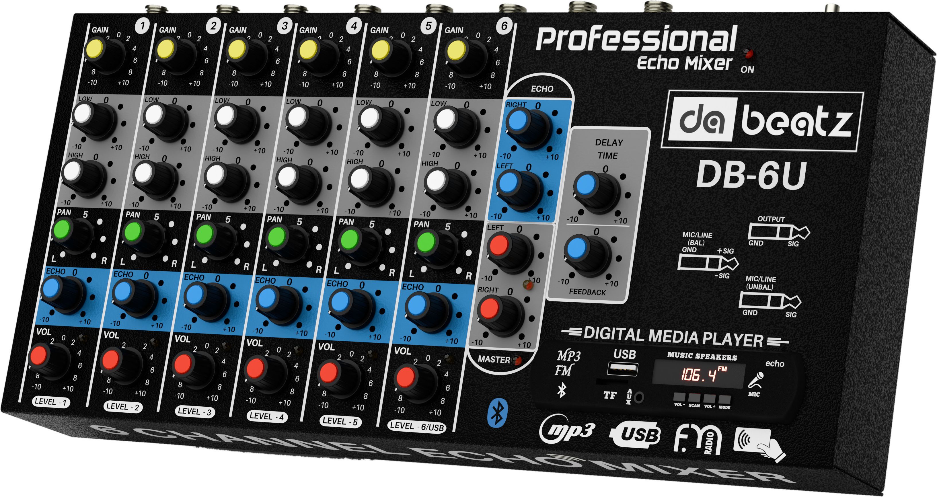 6 Channel Professional mixer DB-6U Digital Sound Mixer & Audio Interface USB,BT Digital Sound Mixer-image-9