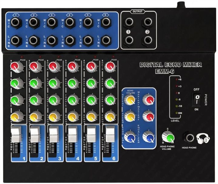 Professional 6-Channel mixer EMM-6 Analog Mixer & Audio Interface, DJ Mixer Powered Sound Mixer-image-36