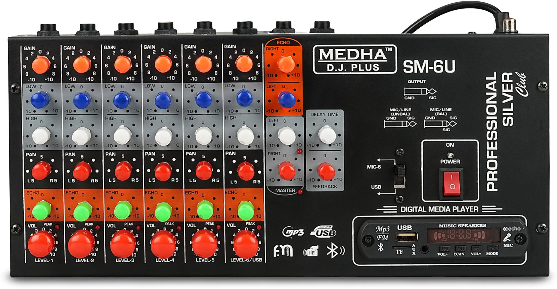 Profressional SM-6U with built in USB Media Player 6 Channel Sterio Echo Analog Sound Mixer