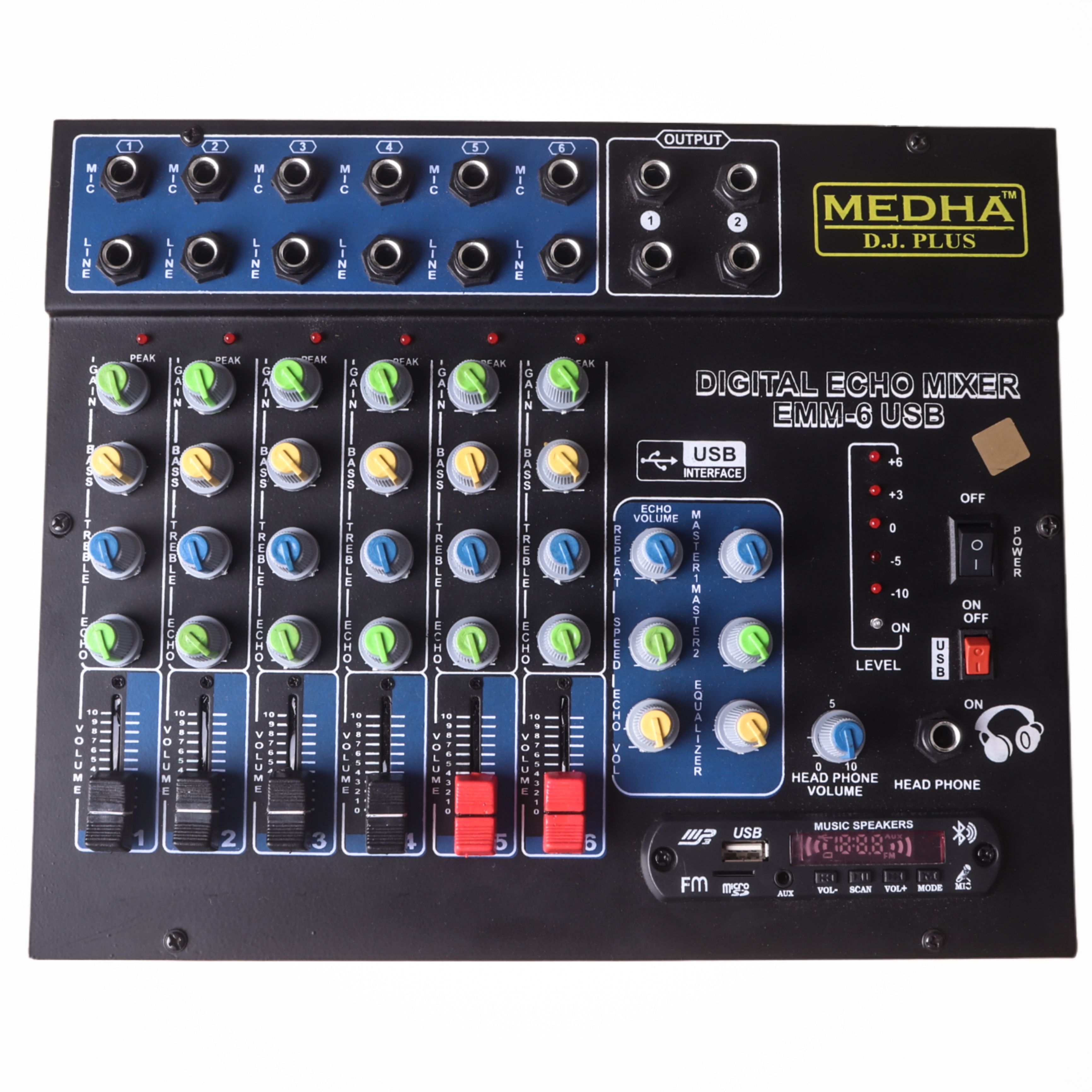 Professional 6-Channel Stereo Echo DJ Sound Mixer with USB ,BT for All Functions Analog Sound Mixer