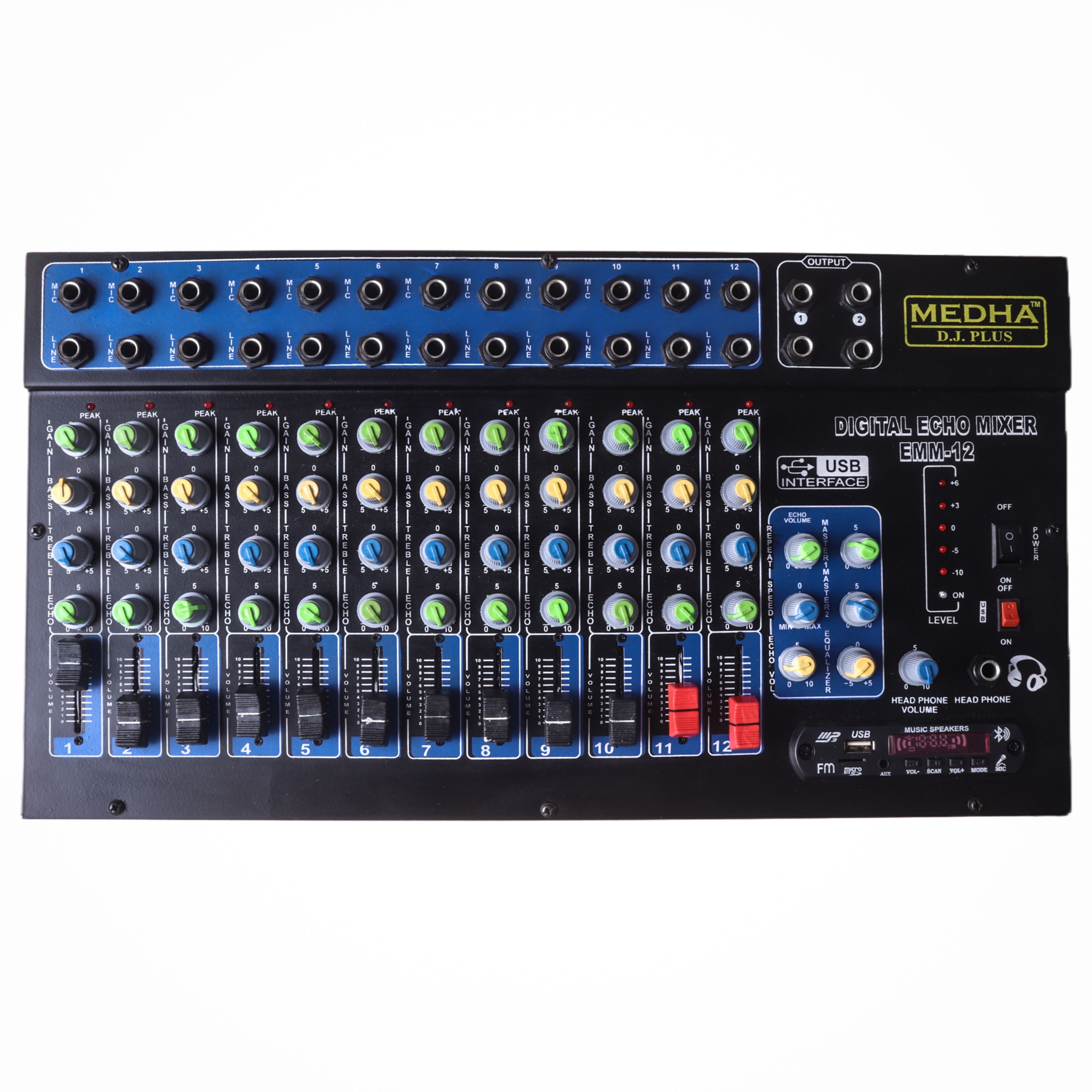 PROFESSIONAL EMM-12BT 12 CHANNEL ECHO MIXER WITH DIGITAL ECHO EFFECTS Digital Sound Mixer-image-3