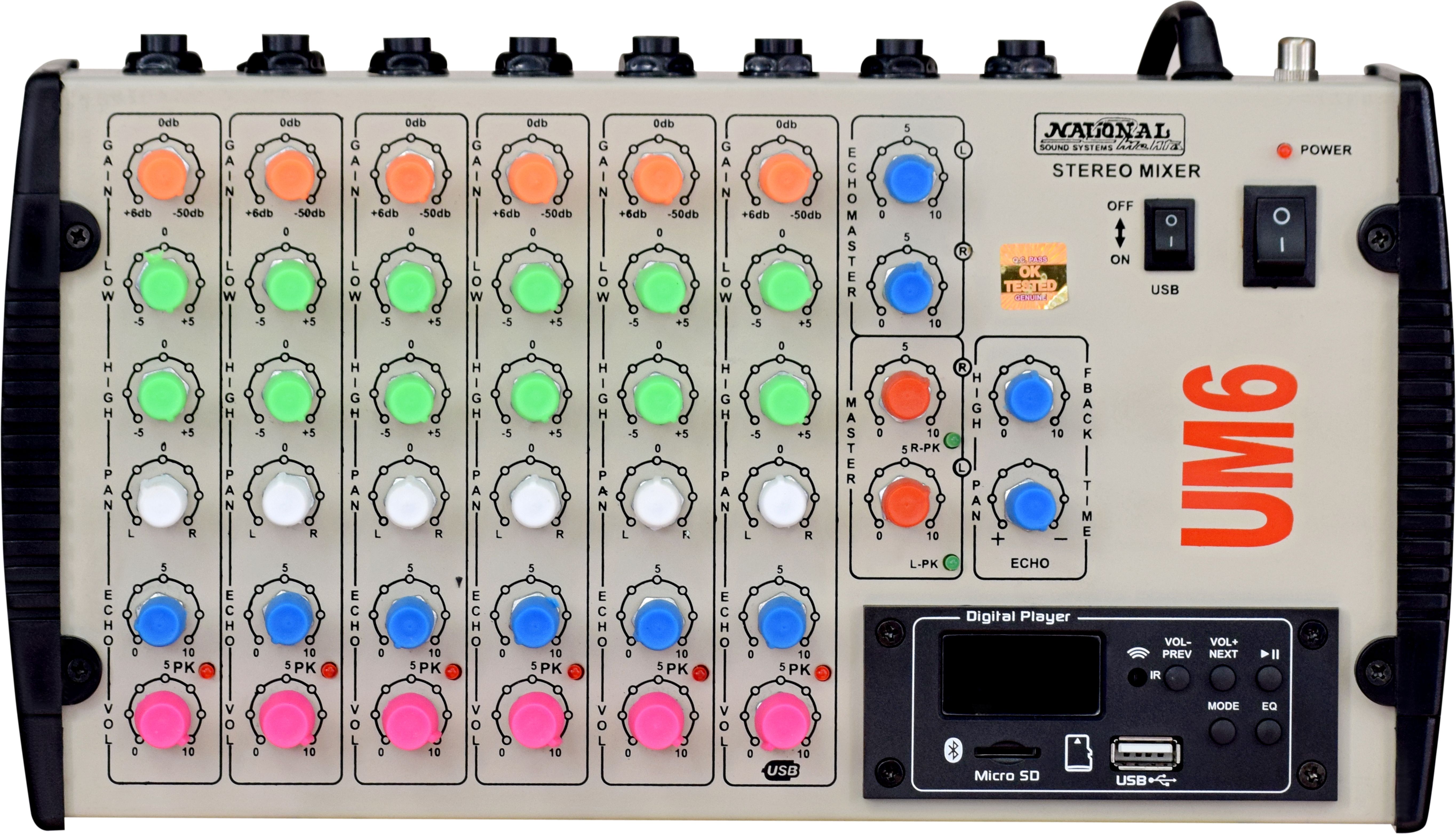 6 Channel Mixer Live Stereo Digital Echo Mixer with USB & BT, 6x MIC Stereo Echo Powered Sound Mixer-image-11