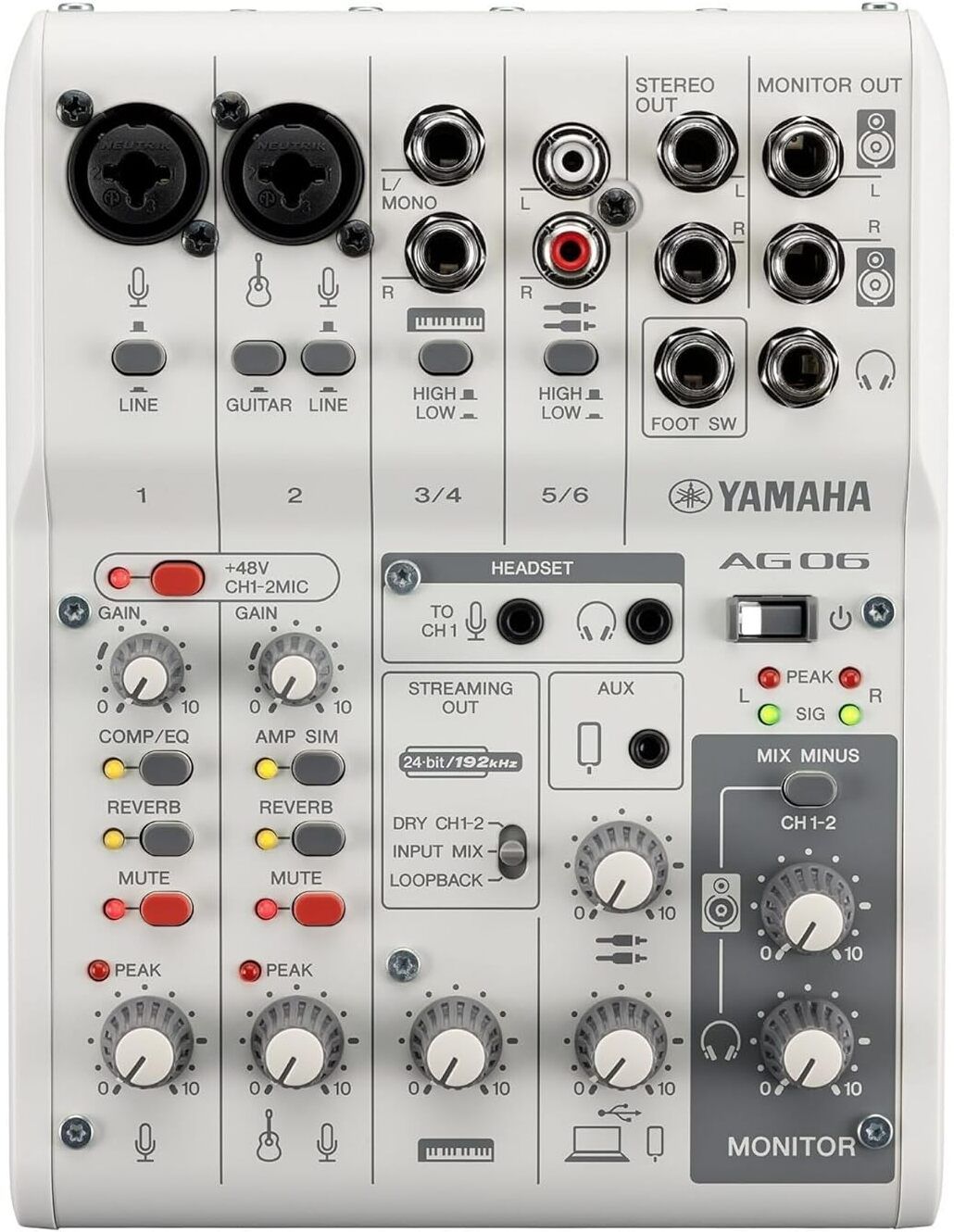 yamaha AG06 MK2 White 6-Channel Live Streaming Loopback Mixer/USB Interface Analog Sound Mixer-picture-22