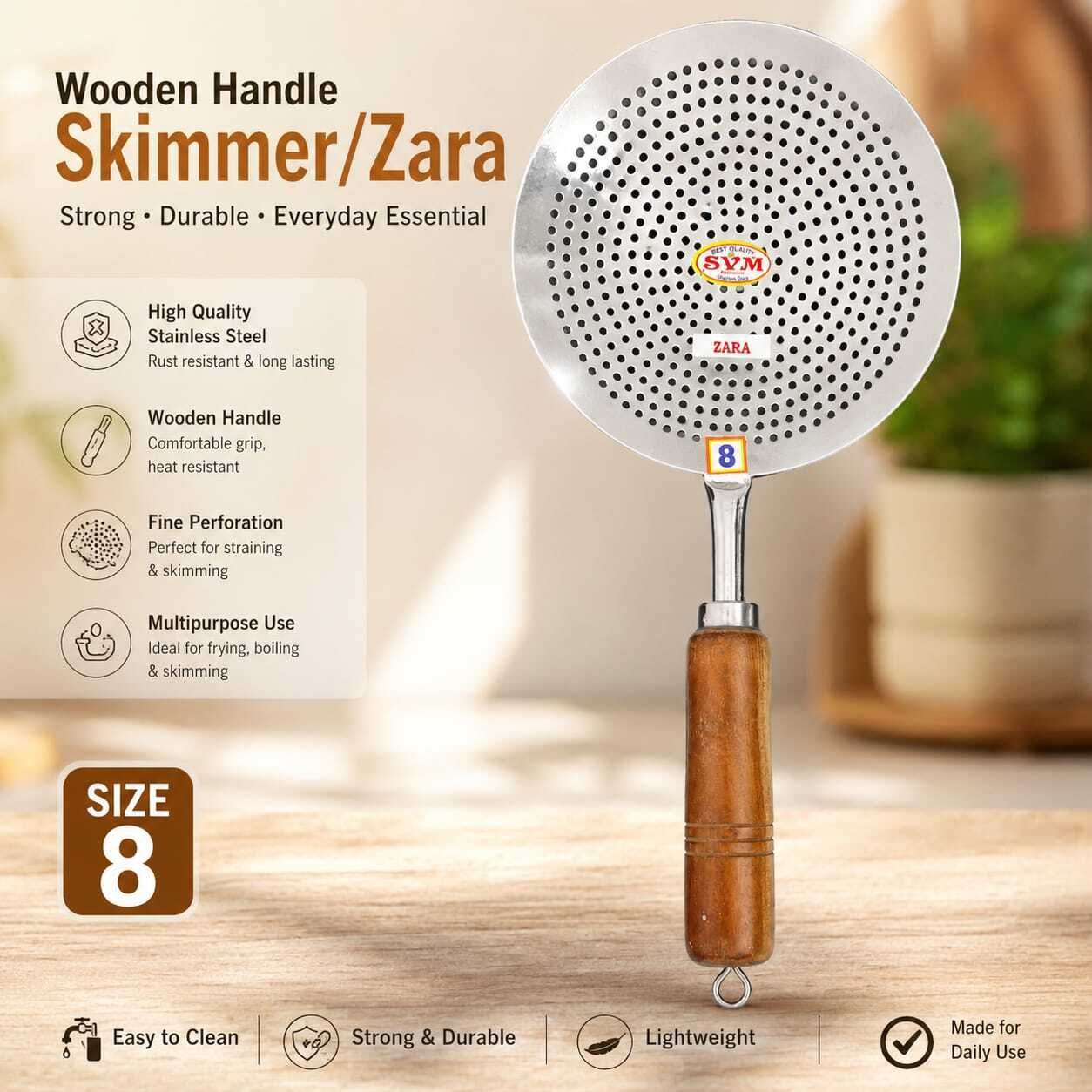 STINLESS STEEL OIL SKIMMER/JHARA | PURI PAKORA FRYING | size 8 Strainer-image-15